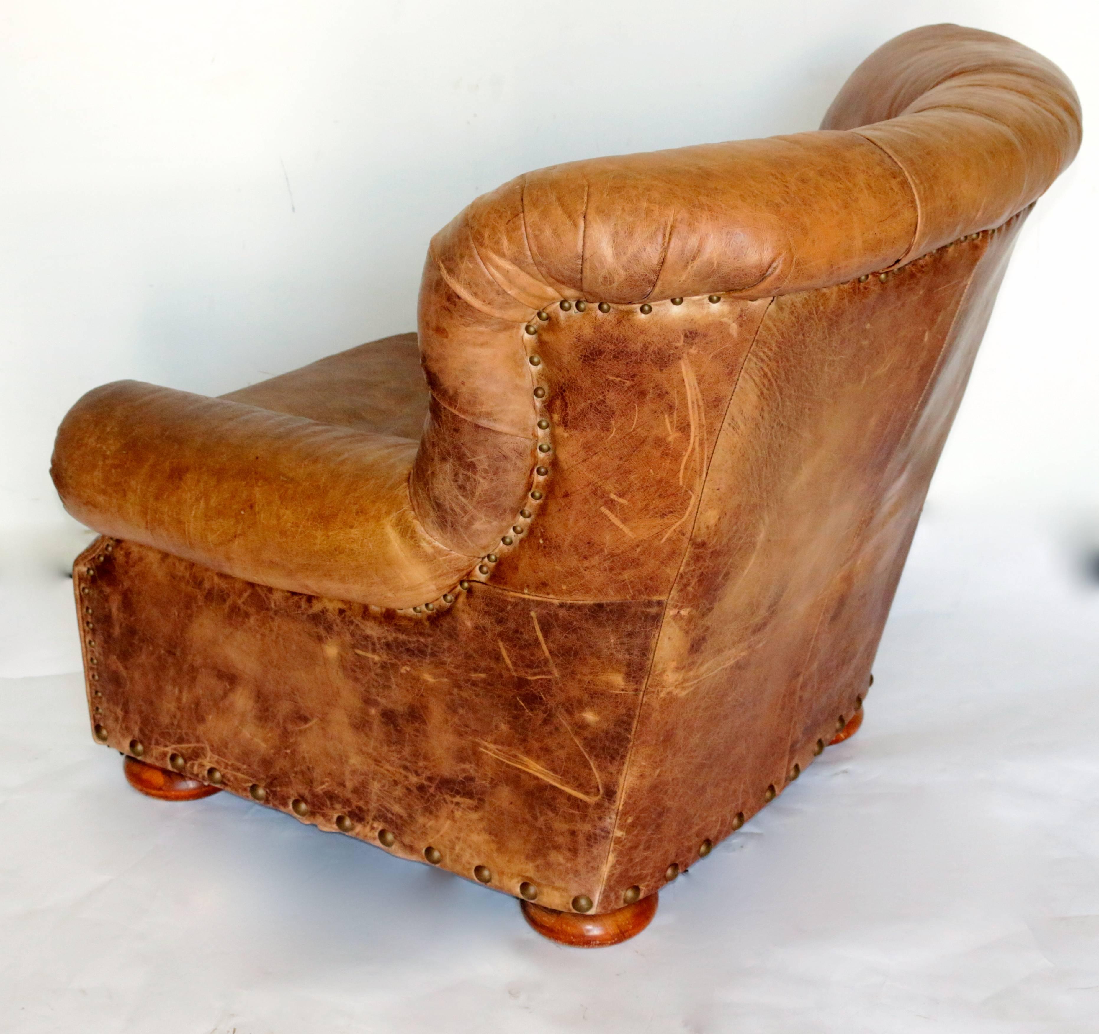 20th Century Ralph Lauren Distressed Writers Leather Club Chair