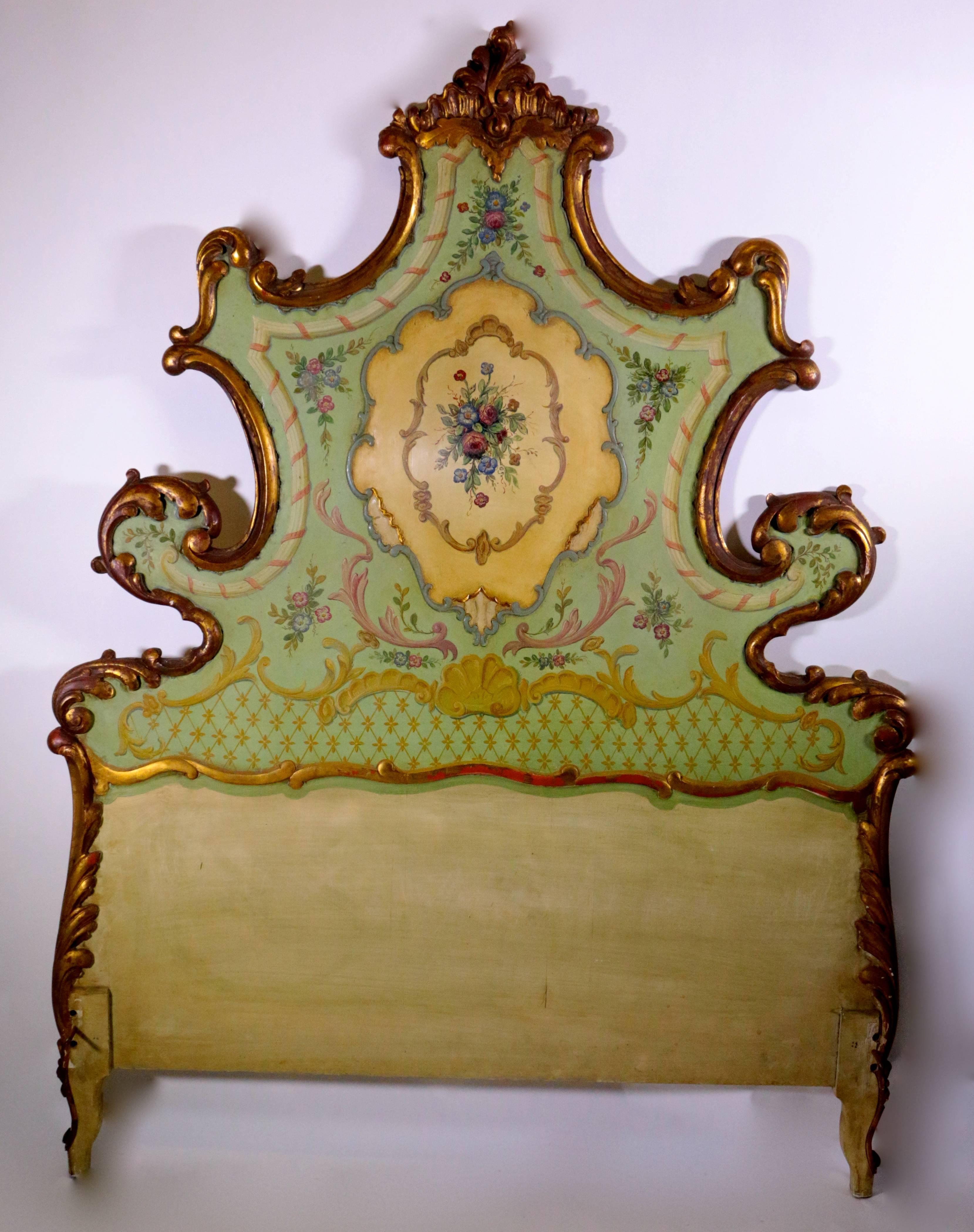 Fruitwood 19th Century Hand-Painted Venetian Bed