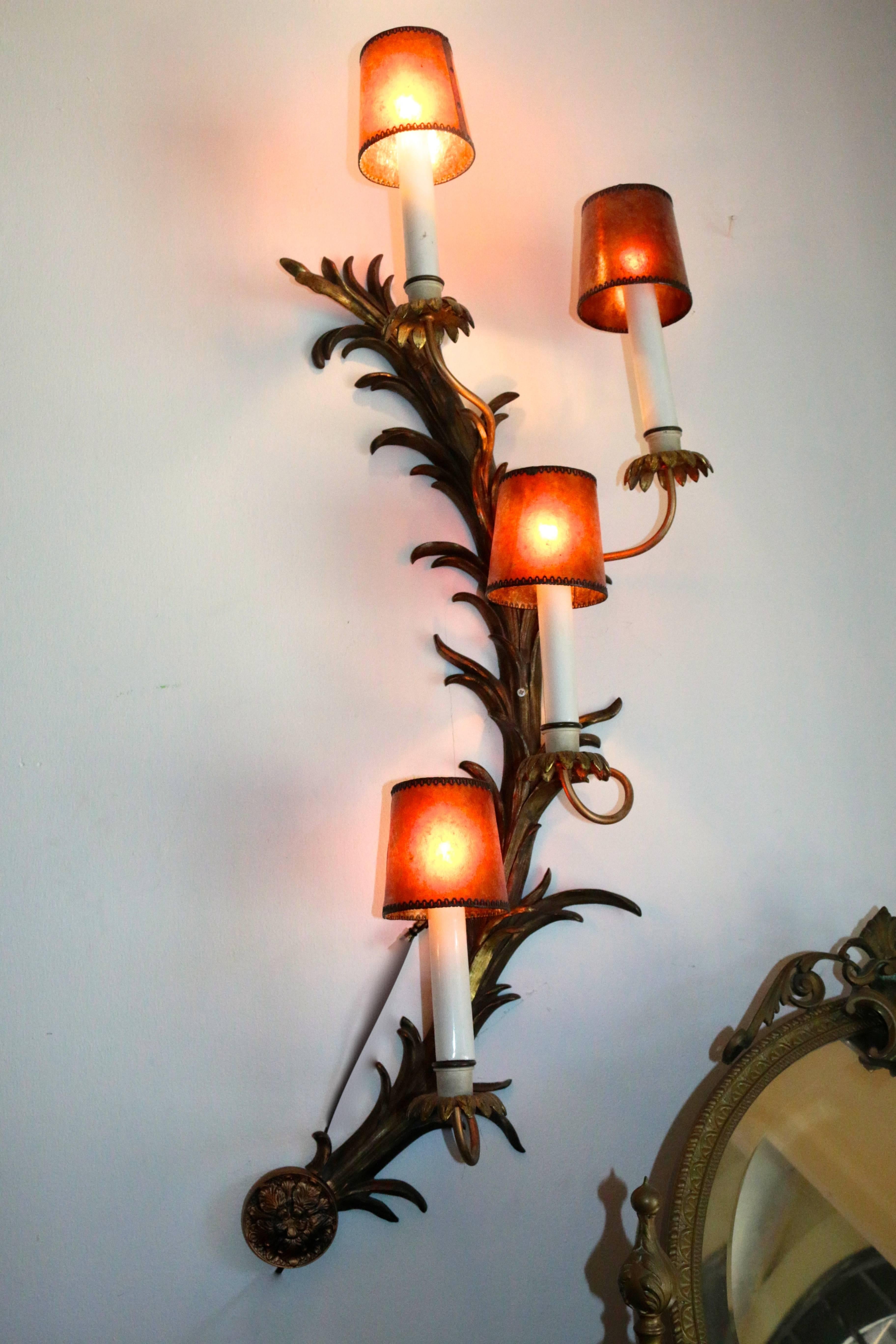 20th Century Monumental French Antique Rococo Bronze Half Moon Sconces For Sale