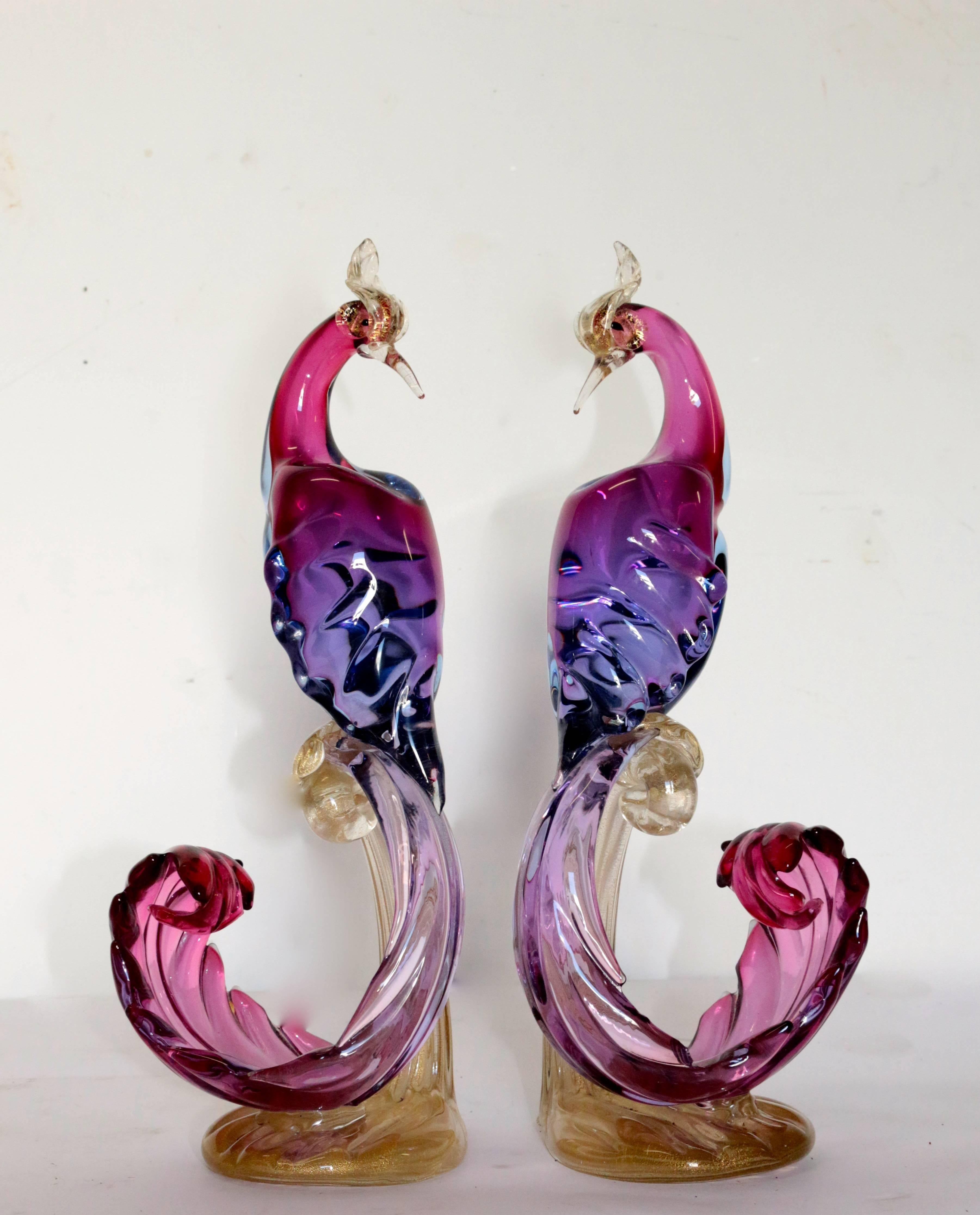 French Pair of Alfredo Barbini Murano Birds of Paradise