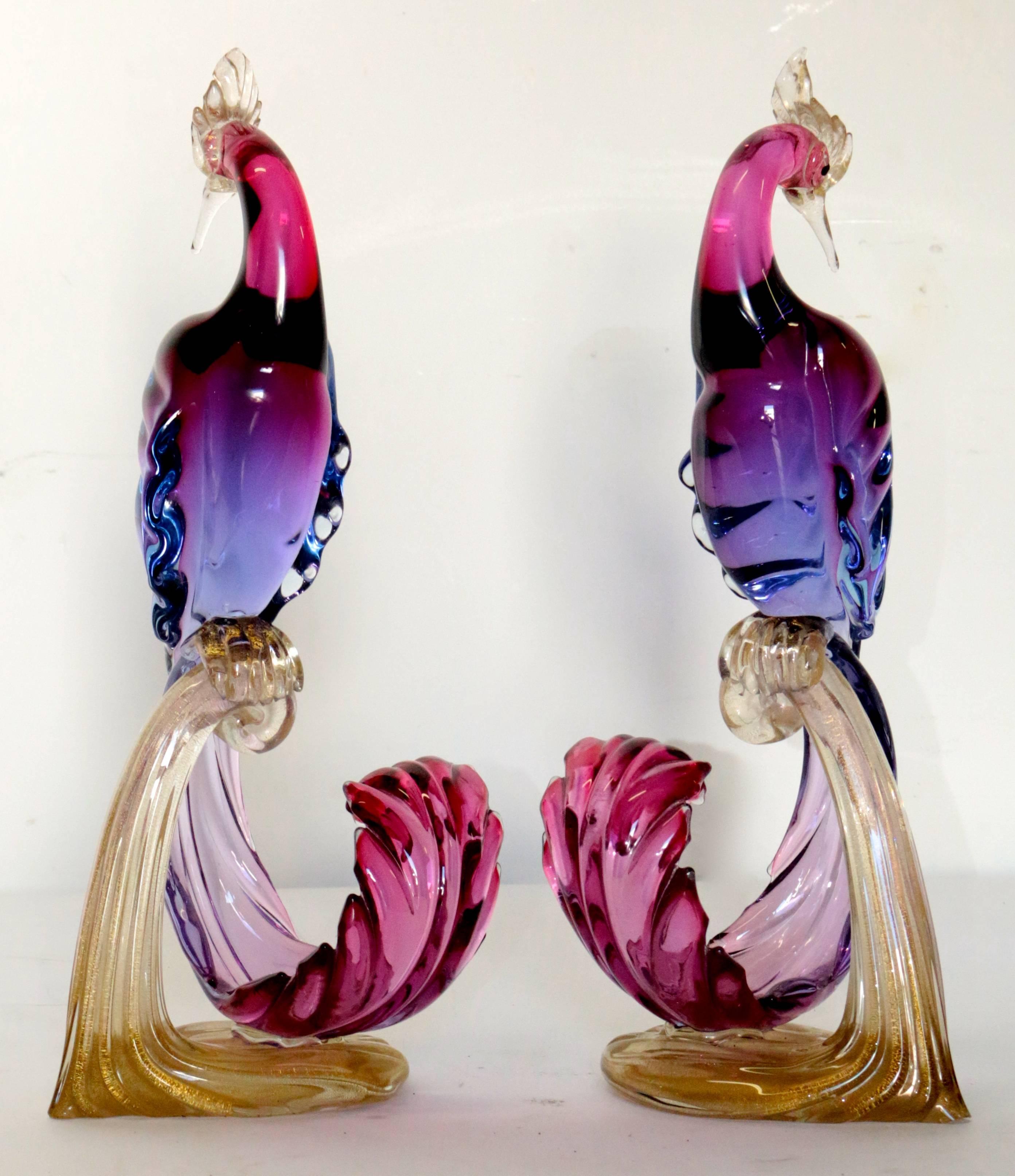 20th Century Pair of Alfredo Barbini Murano Birds of Paradise