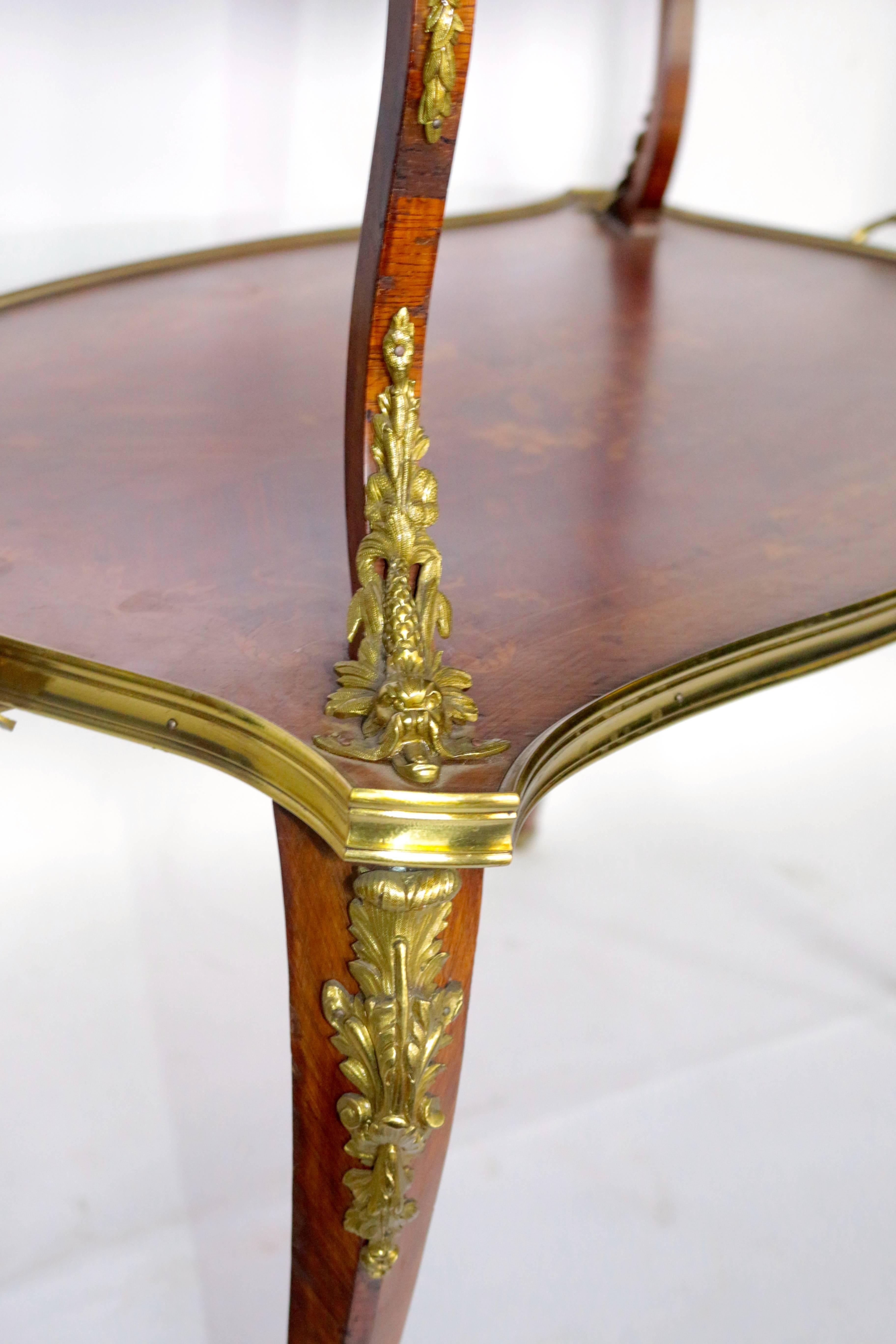 French Provincial 19th Century Gilded Inlayed French Two-Tier Desert Side Table For Sale