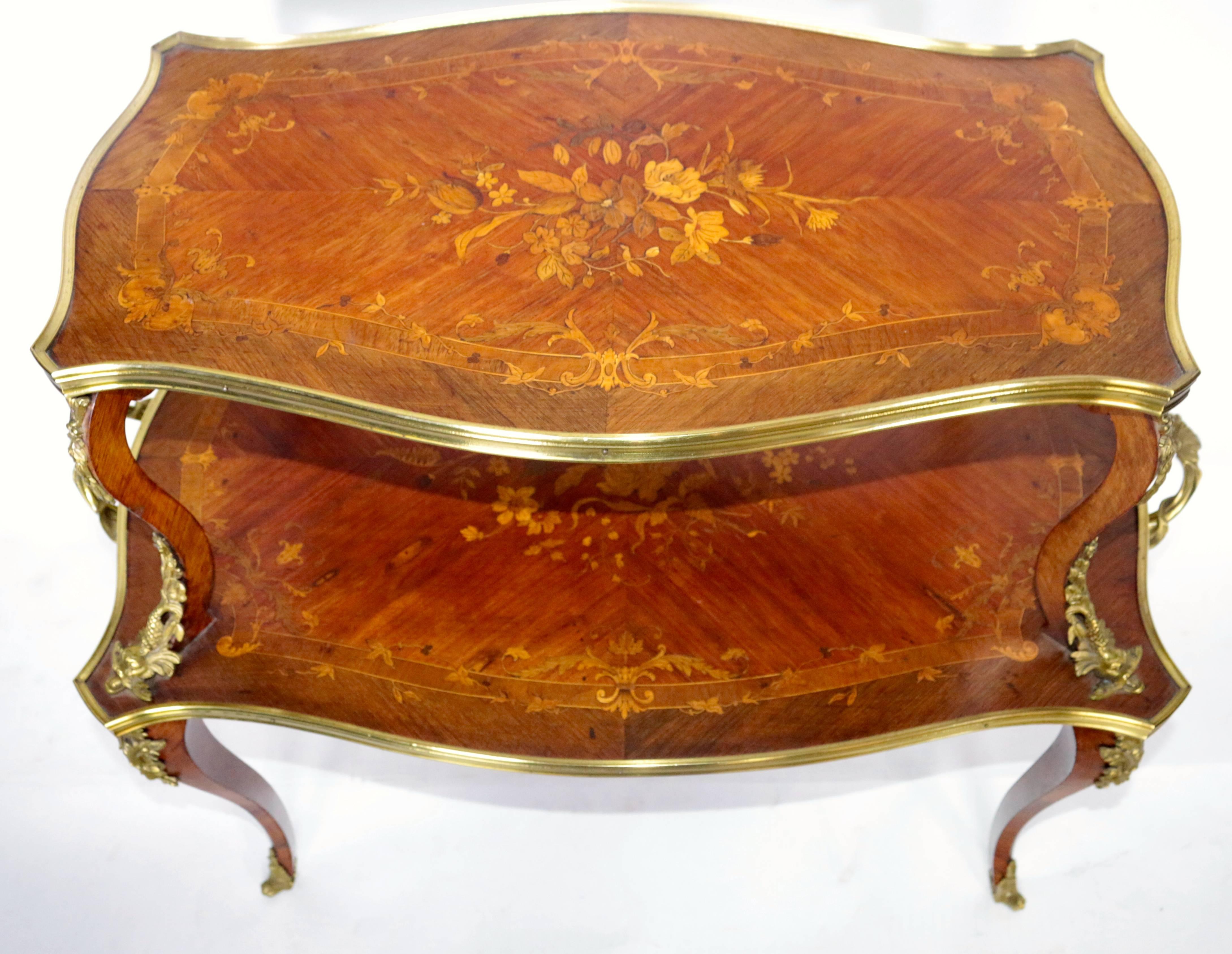 19th Century Gilded Inlayed French Two-Tier Desert Side Table For Sale 2