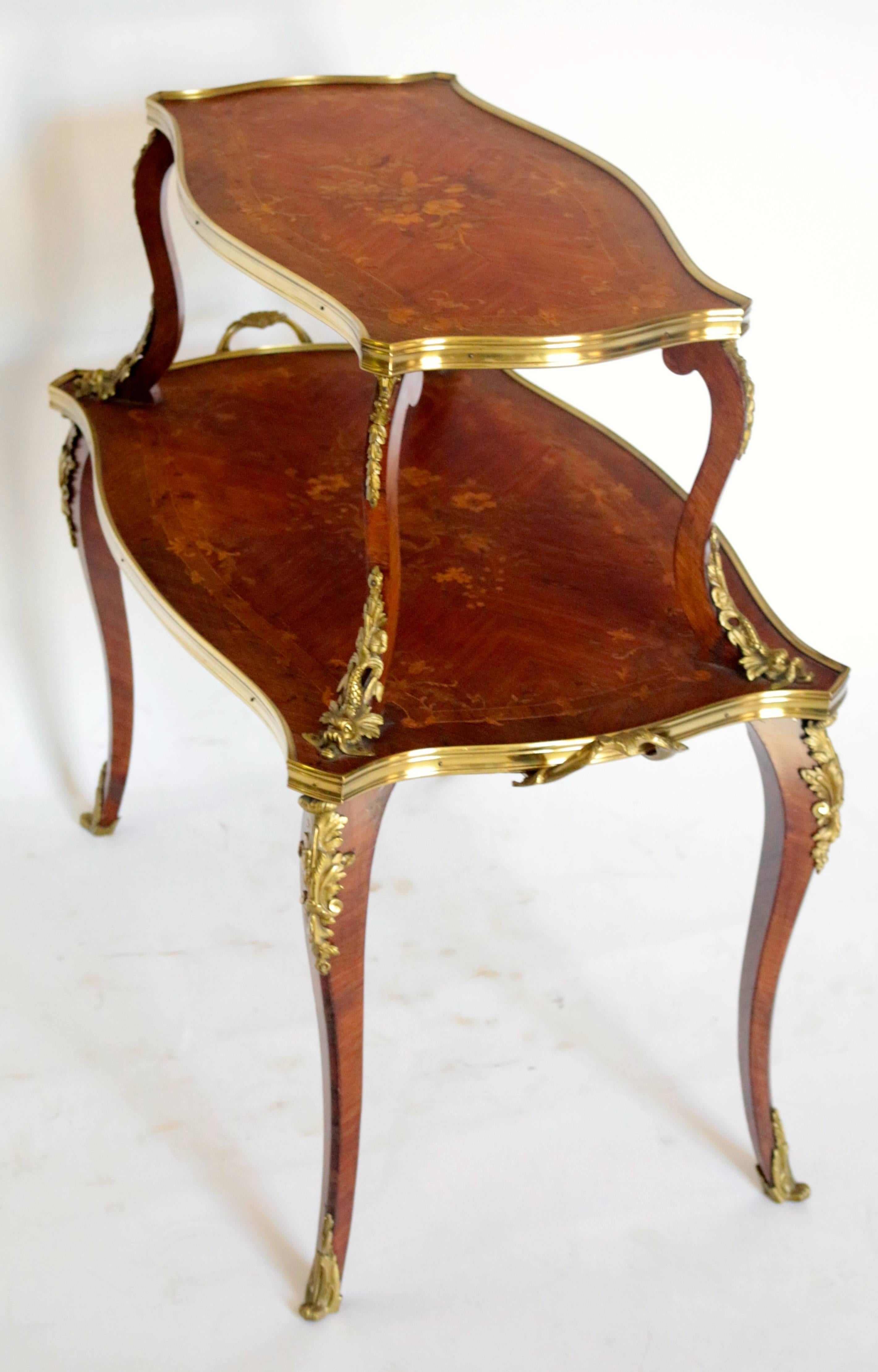 19th Century Gilded Inlayed French Two-Tier Desert Side Table In Excellent Condition For Sale In Pasadena, CA