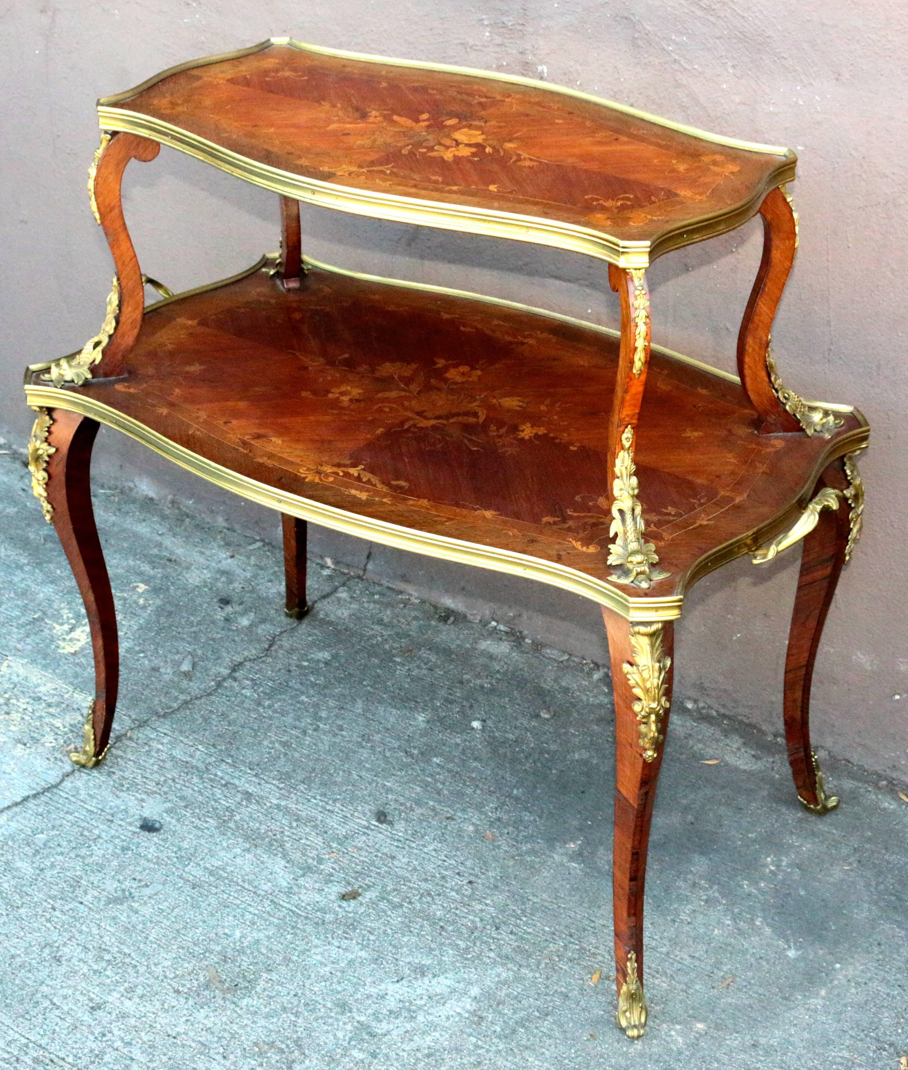 19th Century Gilded Inlayed French Two-Tier Desert Side Table For Sale 3
