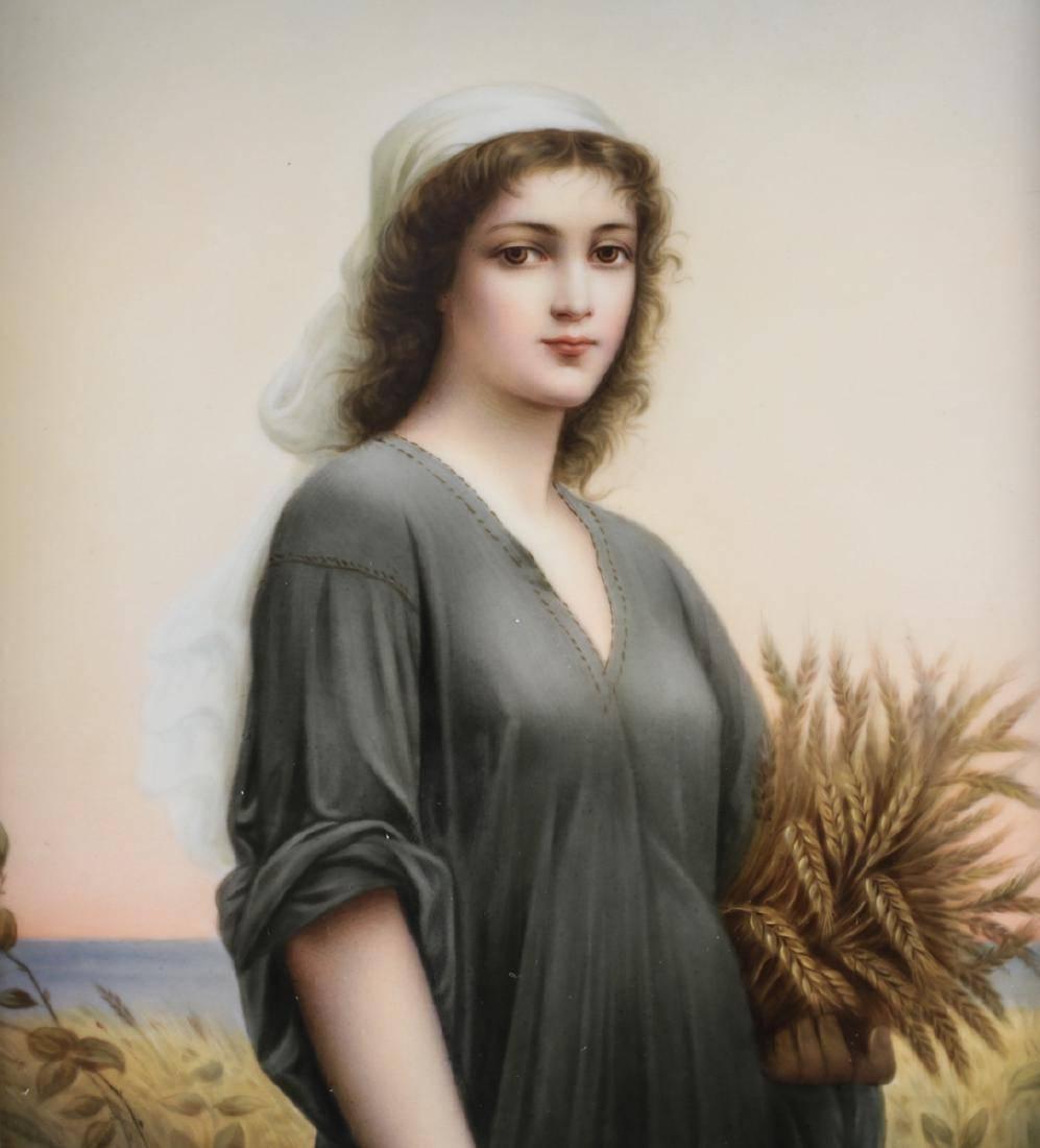 A large and fine 19th century Berlin KPM Porcelain plaque depicting a hand-painted portrait of Ruth (Old Testament), after Landelle's (1821-1908). Late 19th century. Signed E. Volk lower right. Impressed makers mark for K.P.M. and accompanying