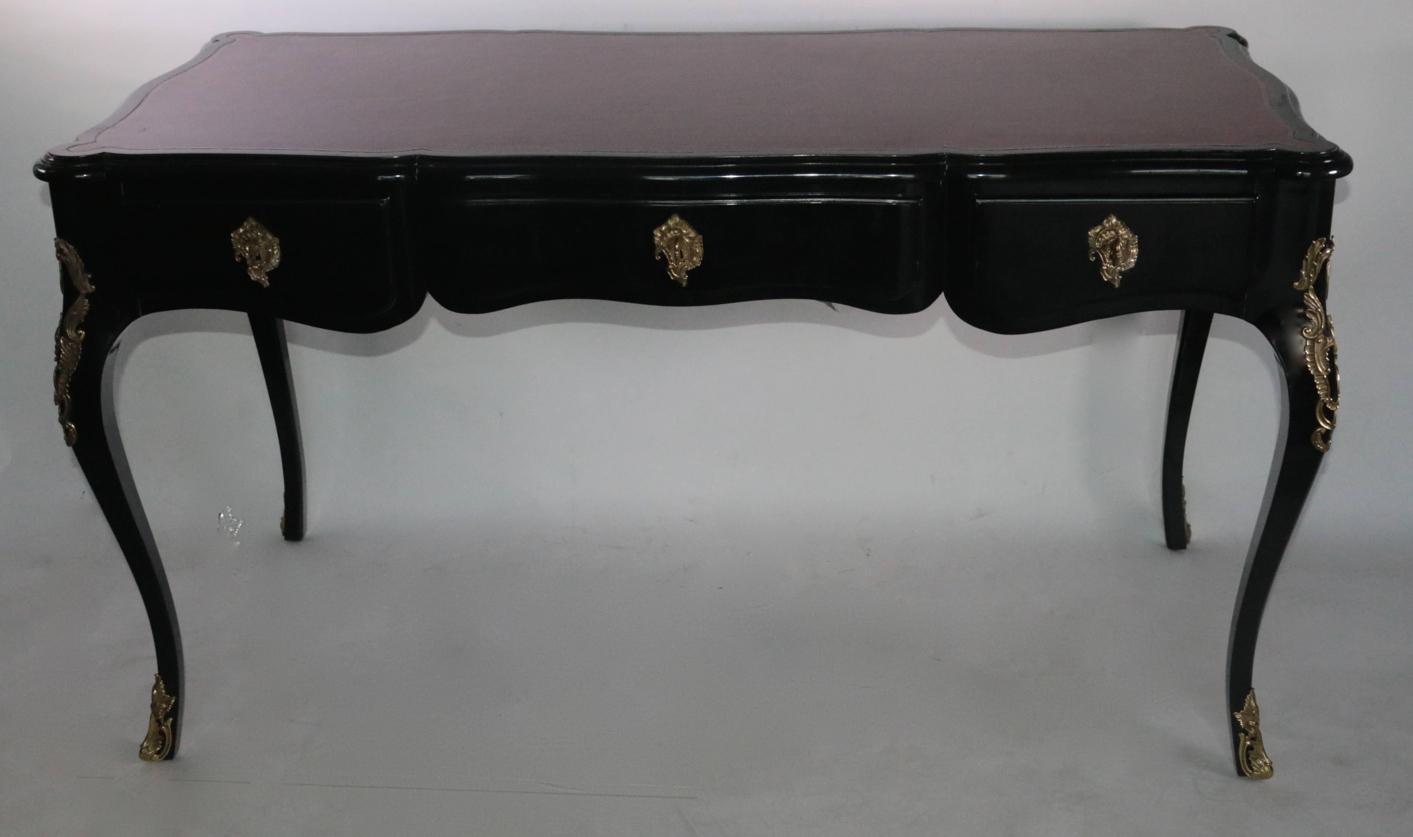 Ralph Lauren Lacquer Leather Top Writing Table Desk, Property of Tommy Hilfiger In Excellent Condition In Pasadena, CA