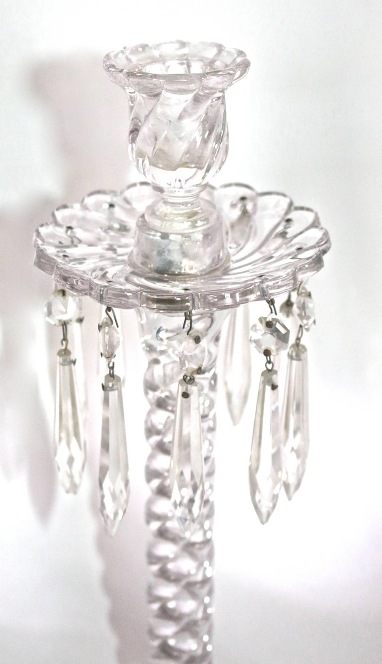 Baccarat Crystal Tall Pair of 19th Century Rope Twist Candlesticks at