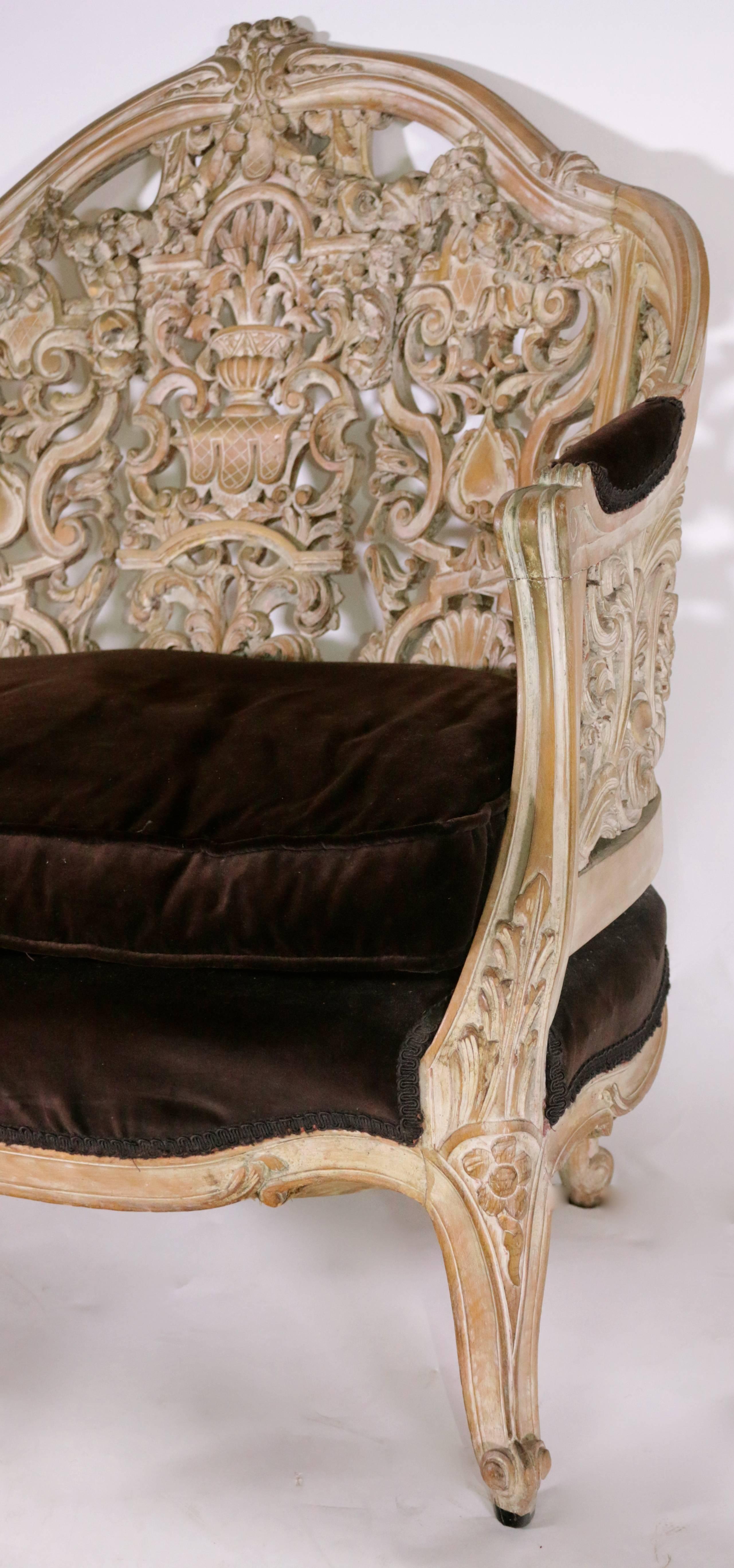 19th Century Italian Heavily Hand Carved Baroque Settee Sofa 2