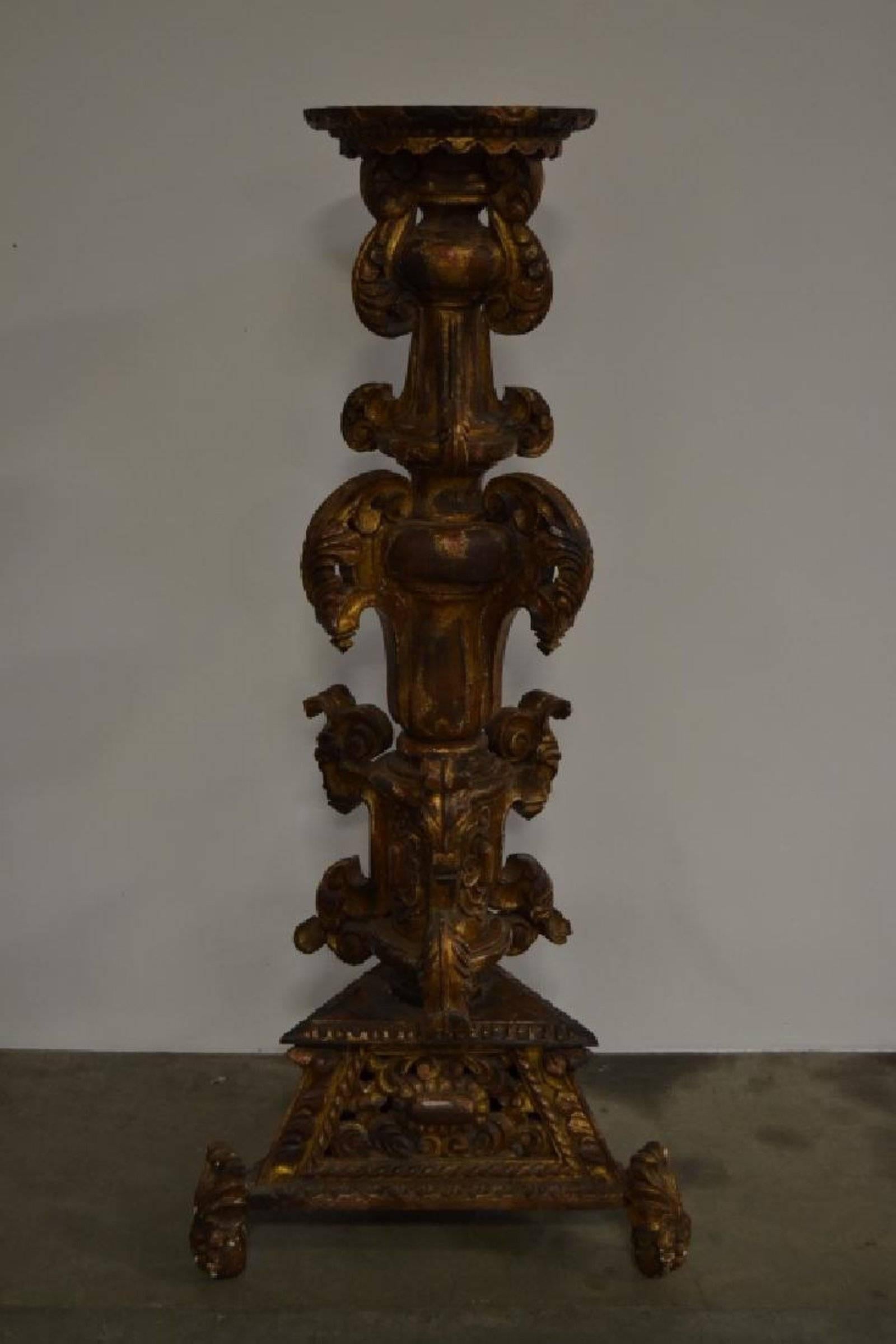 Pair of fabulous carved wood Monumental pedestals for jardinieres or candelabras, earlier than 19th century. Measures: 5' tall and 30' wide at base.