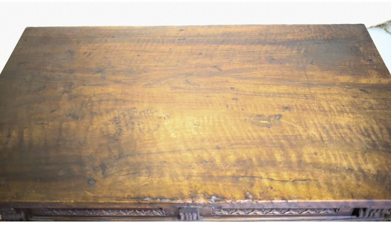 18th Century and Earlier 18th Century Continental Rustic Desk Possibly Italian with Iron Supports For Sale