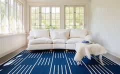 Classic Blue/Cream, Modern Dhurrie/Kilim Rug in Scandinavian Design