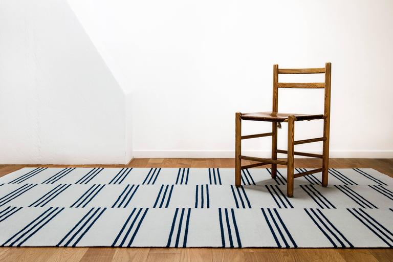 Stripes Ice/Blue Modern Dhurrie/Kilim Rug in Scandinavian Design at 1stDibs