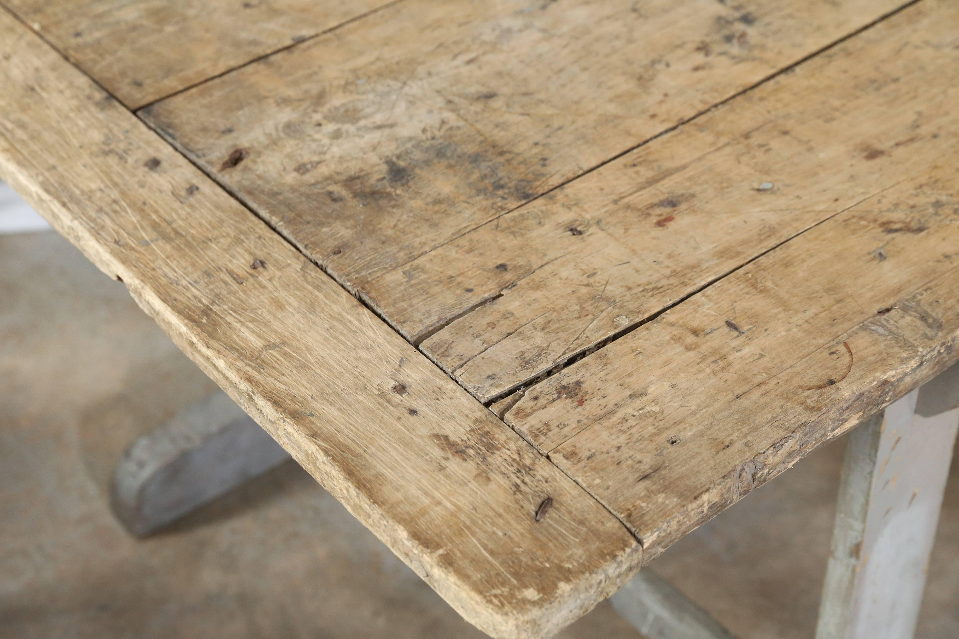 19th Century Rustic French Sawhorse Table