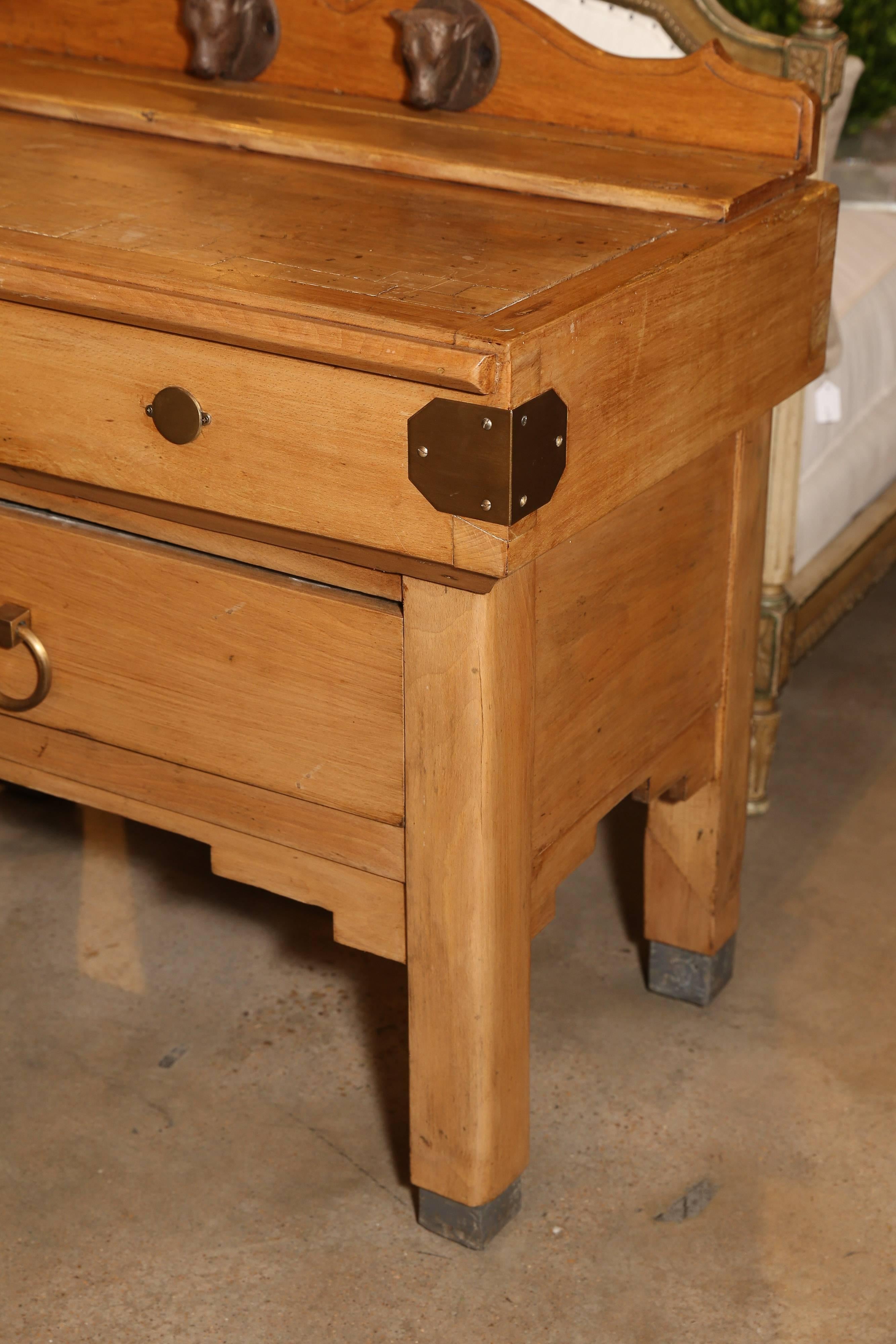 French Butcher Block with Zinc-Lined Drawer In Good Condition In Houston, TX