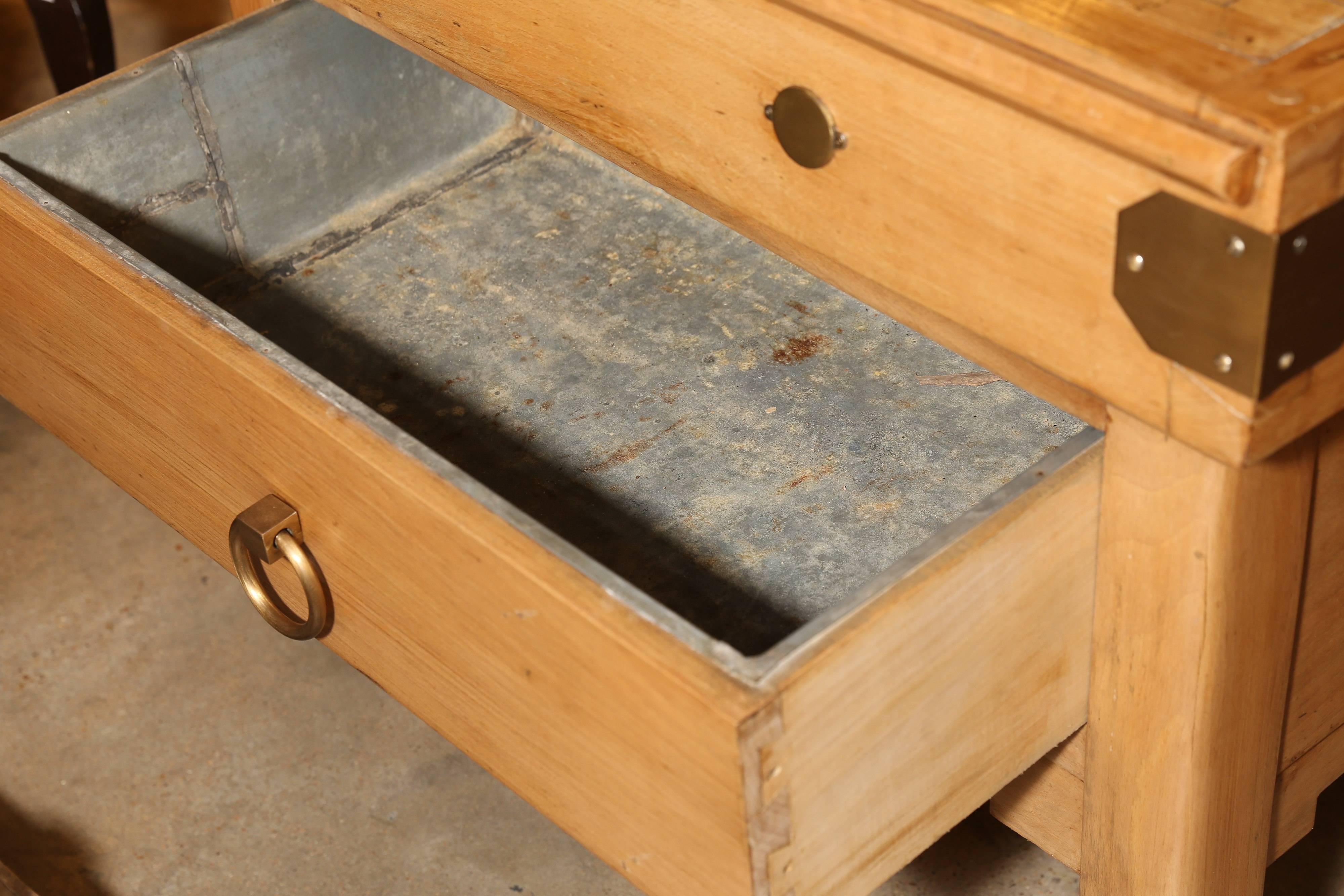 French Butcher Block with Zinc-Lined Drawer 2
