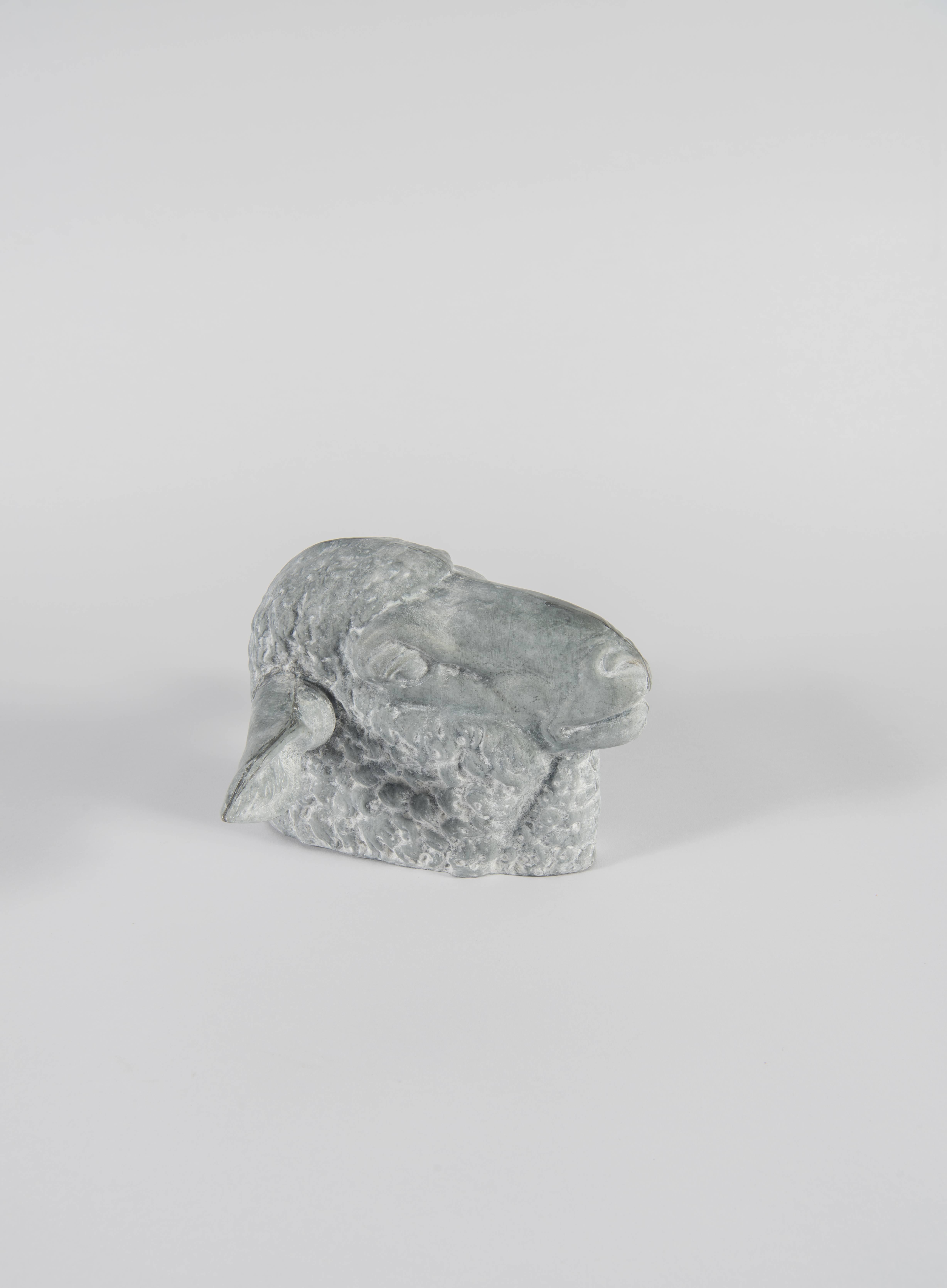 French Zinc Sheep's Head Sculpture