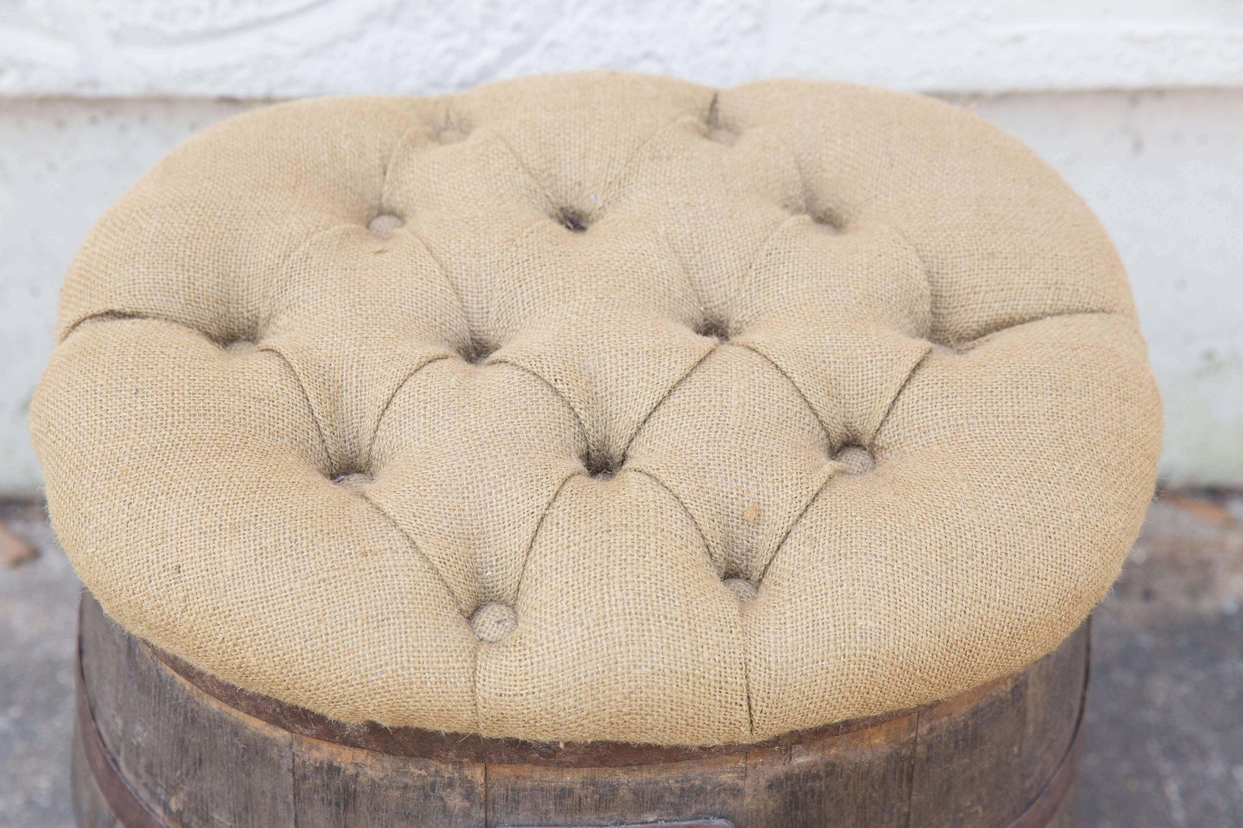 French Oak Whiskey Barrel with Tufted Hinged Top