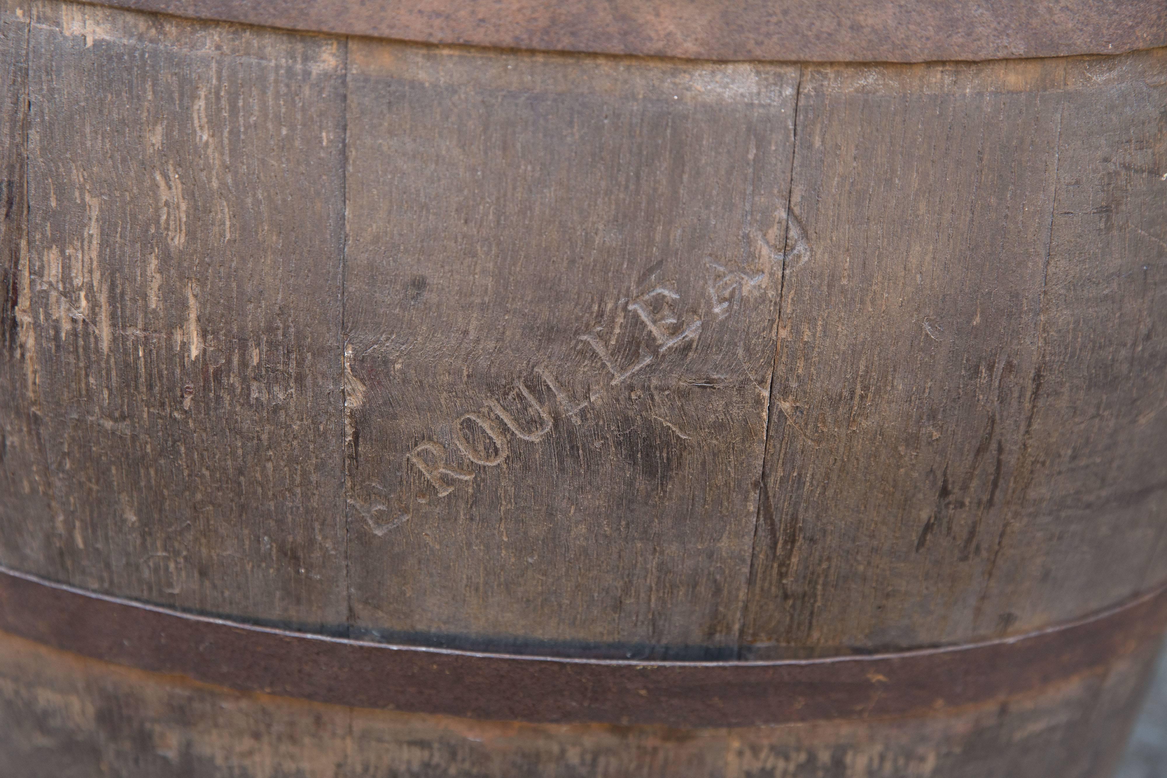 Burlap Oak Whiskey Barrel with Tufted Hinged Top
