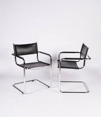 1920 Cantilevered Chrome Armchairs with black leather sling seat