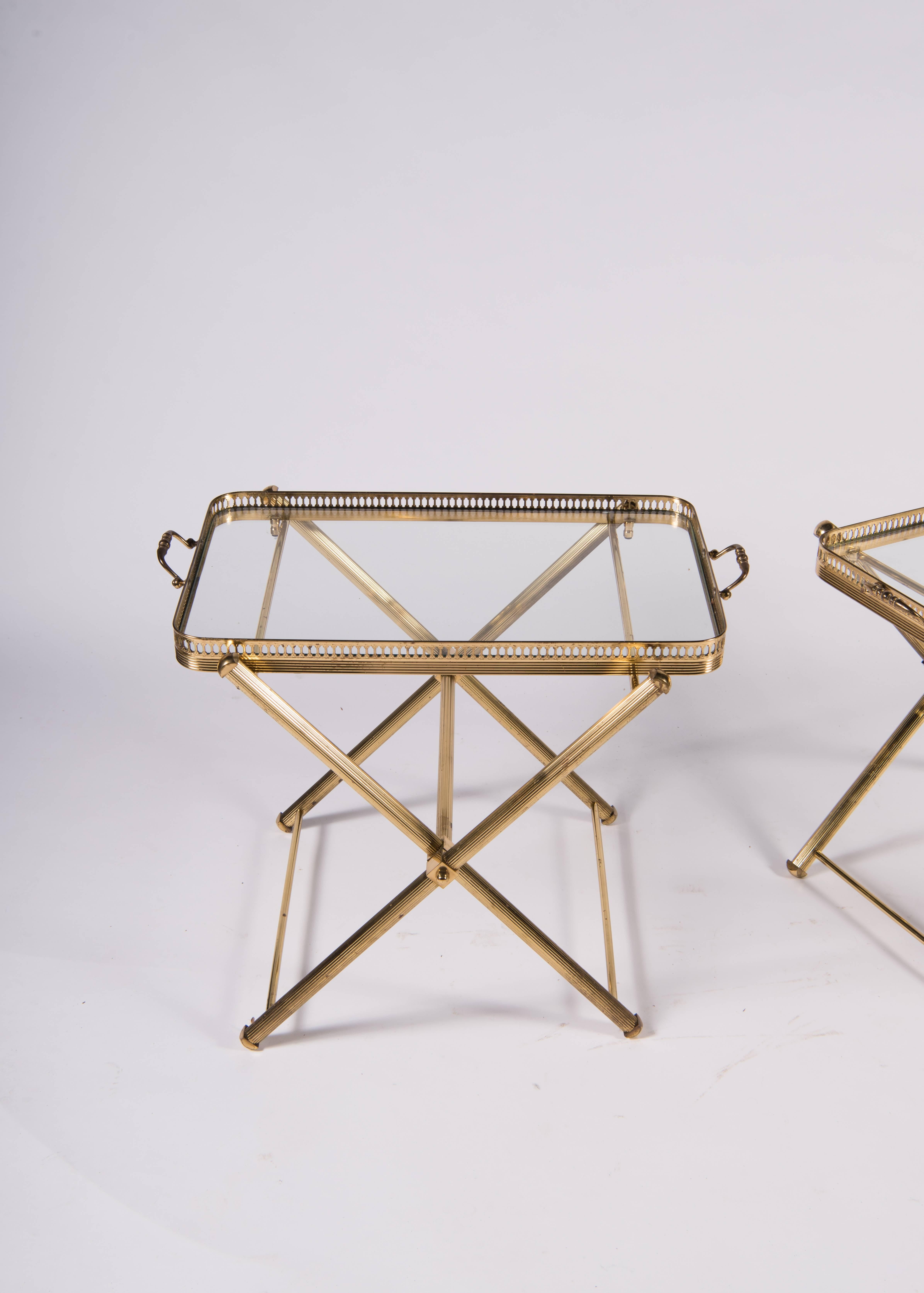 American Pair of Brass and Glass Tray Tables