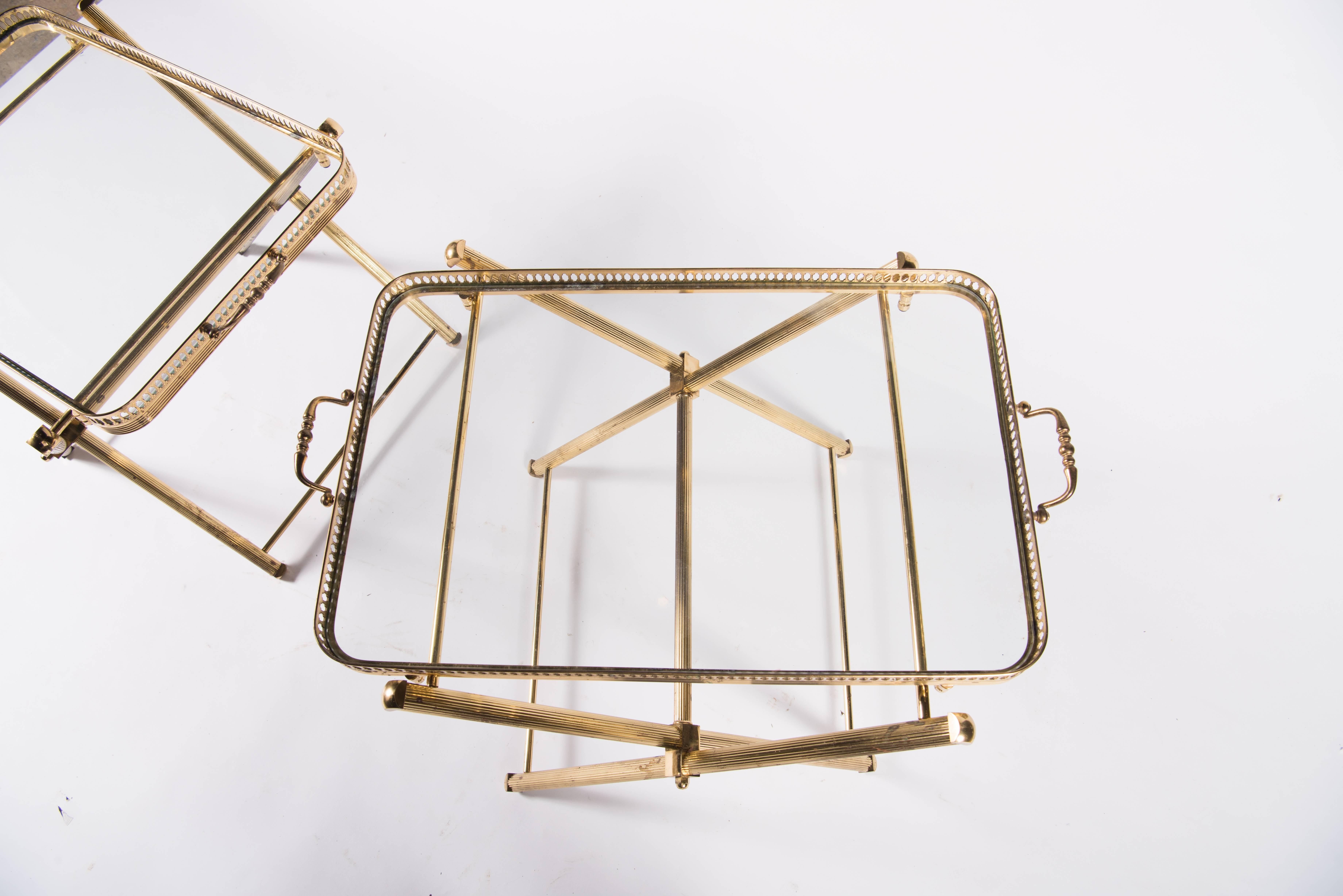 Pair of Brass and Glass Tray Tables 1