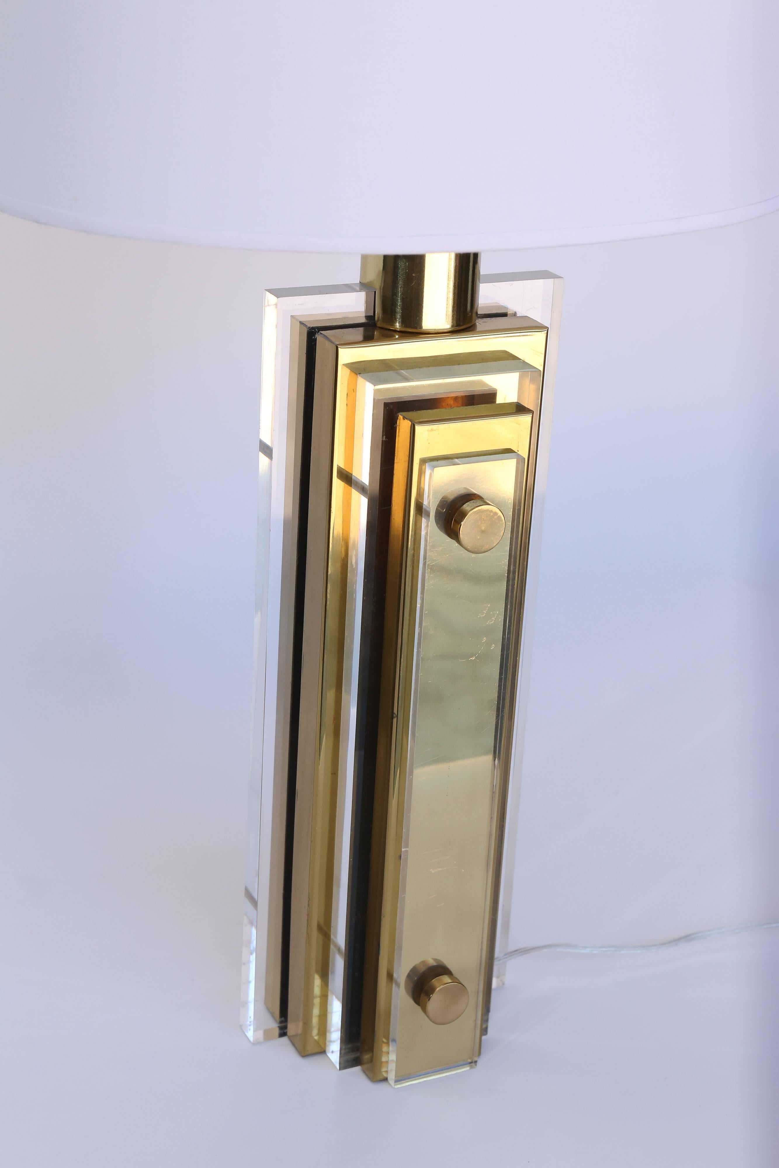 Mid-Century Modern 1970s Brass and Acrylic Lamp in the Style of Paul Evans
