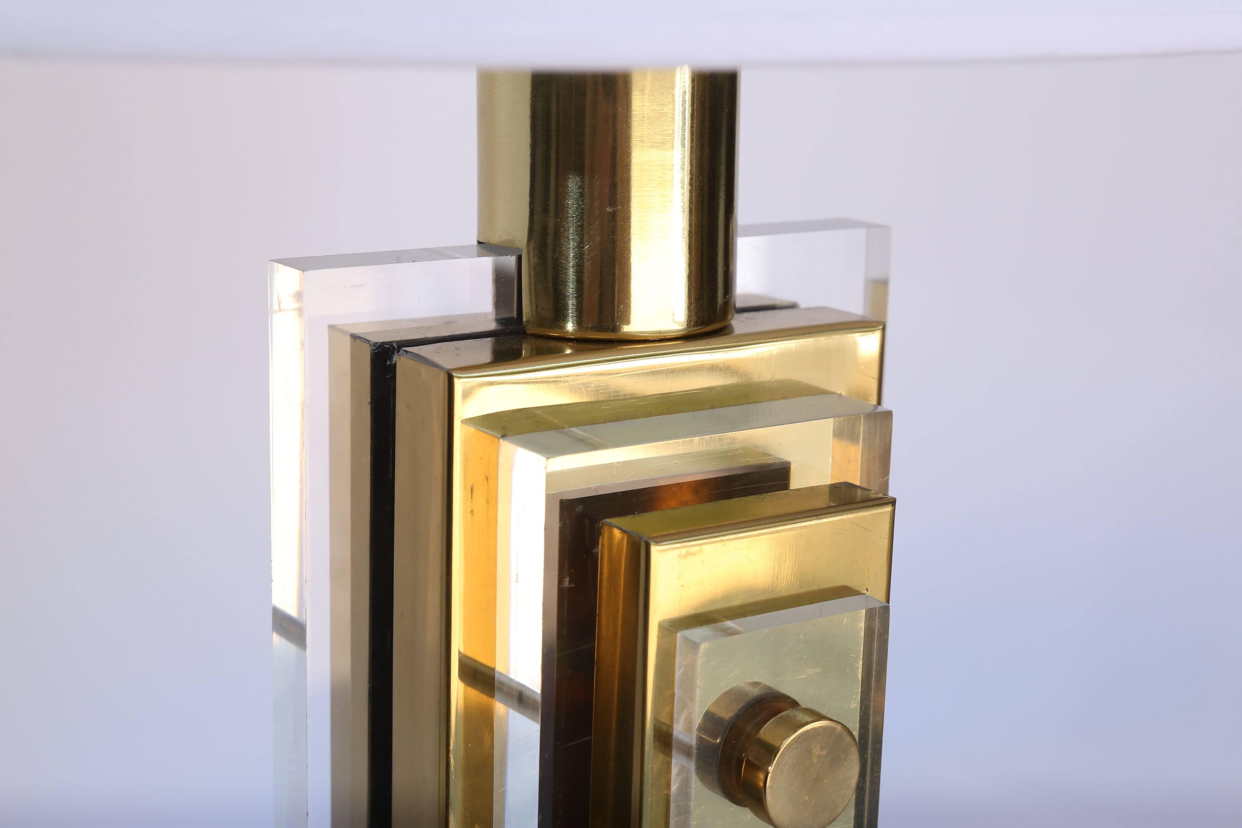 Polished 1970s Brass and Acrylic Lamp in the Style of Paul Evans