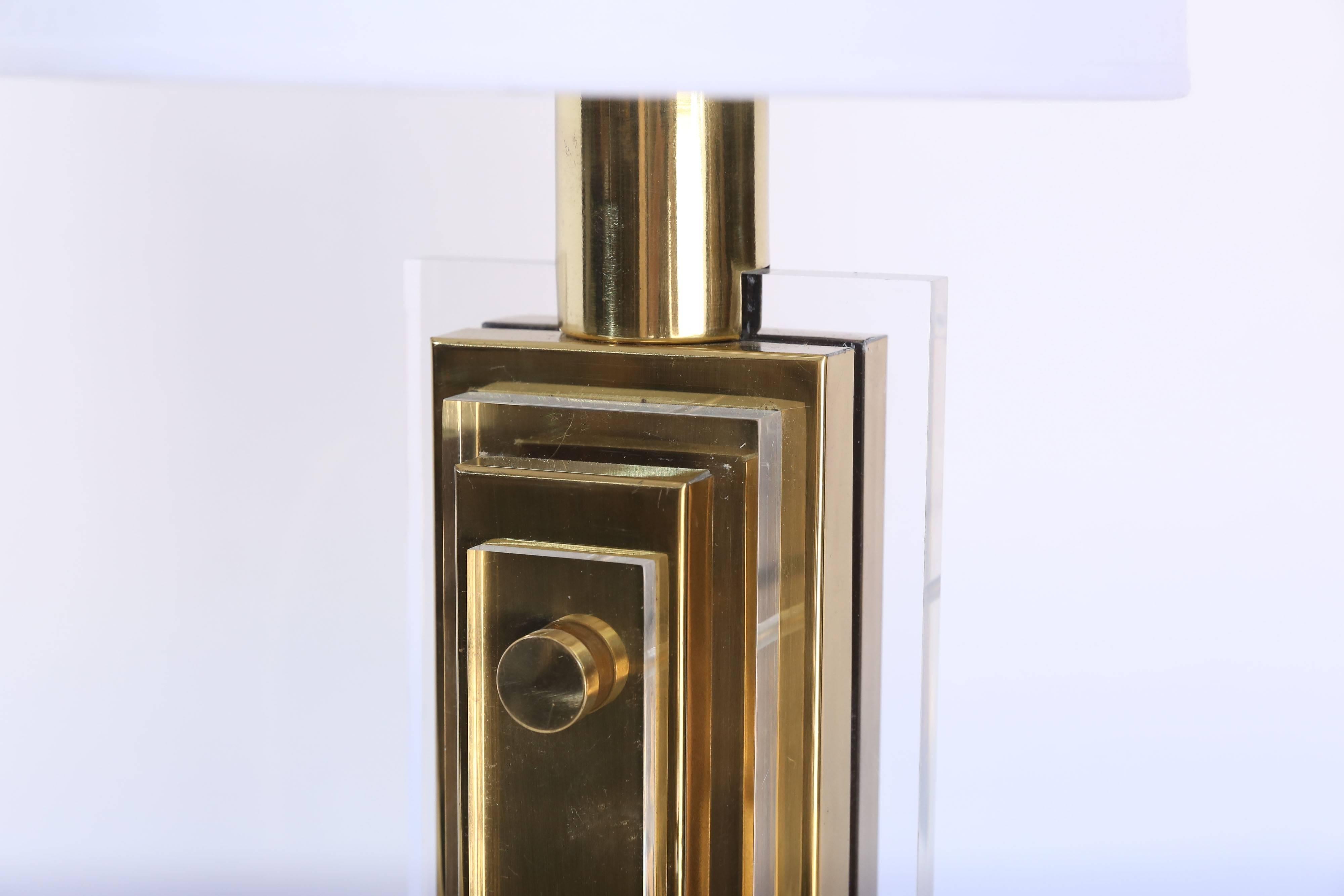 Late 20th Century 1970s Brass and Acrylic Lamp in the Style of Paul Evans