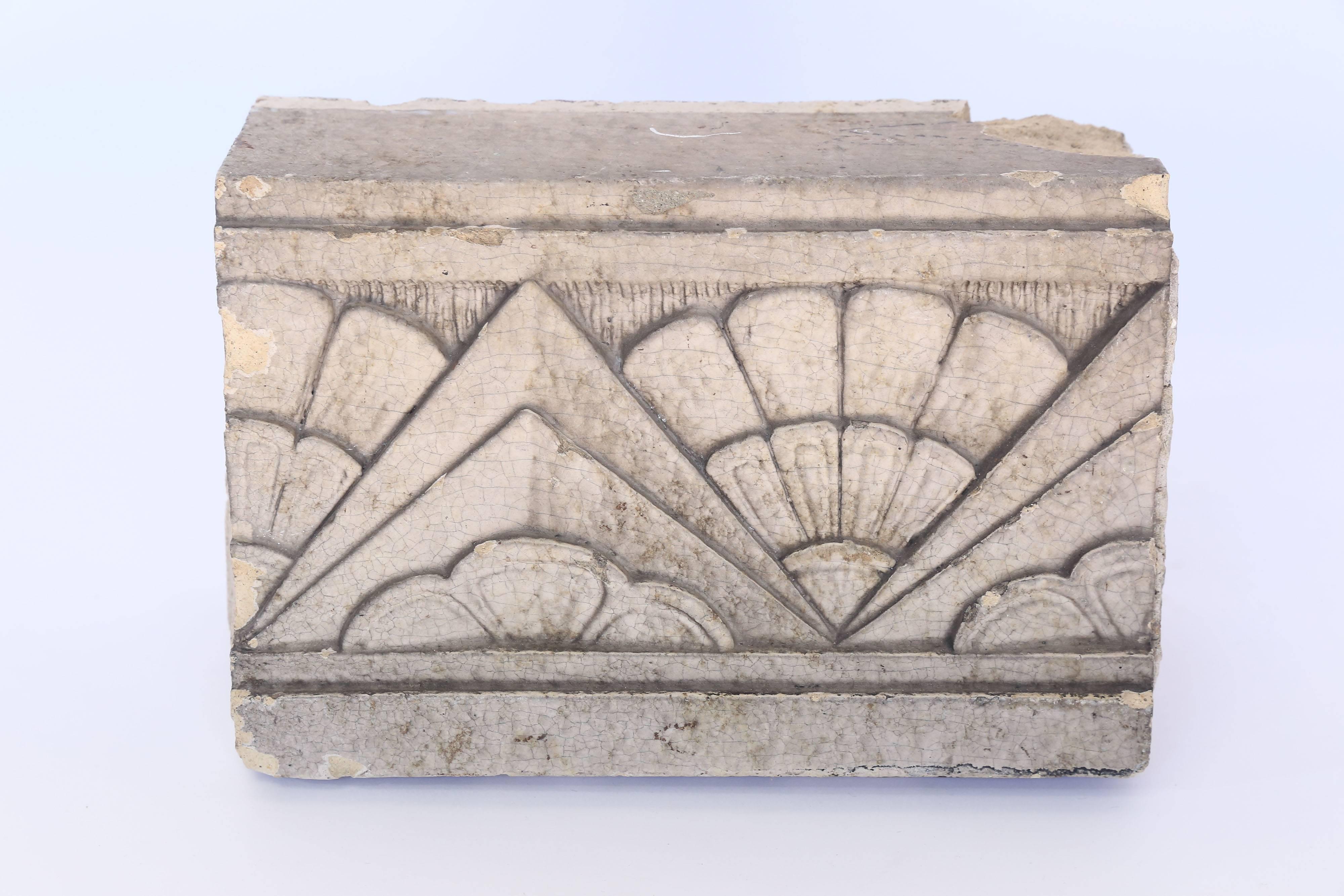 Strong and stunning, a concrete building fragment in Classic Art Deco style from France.