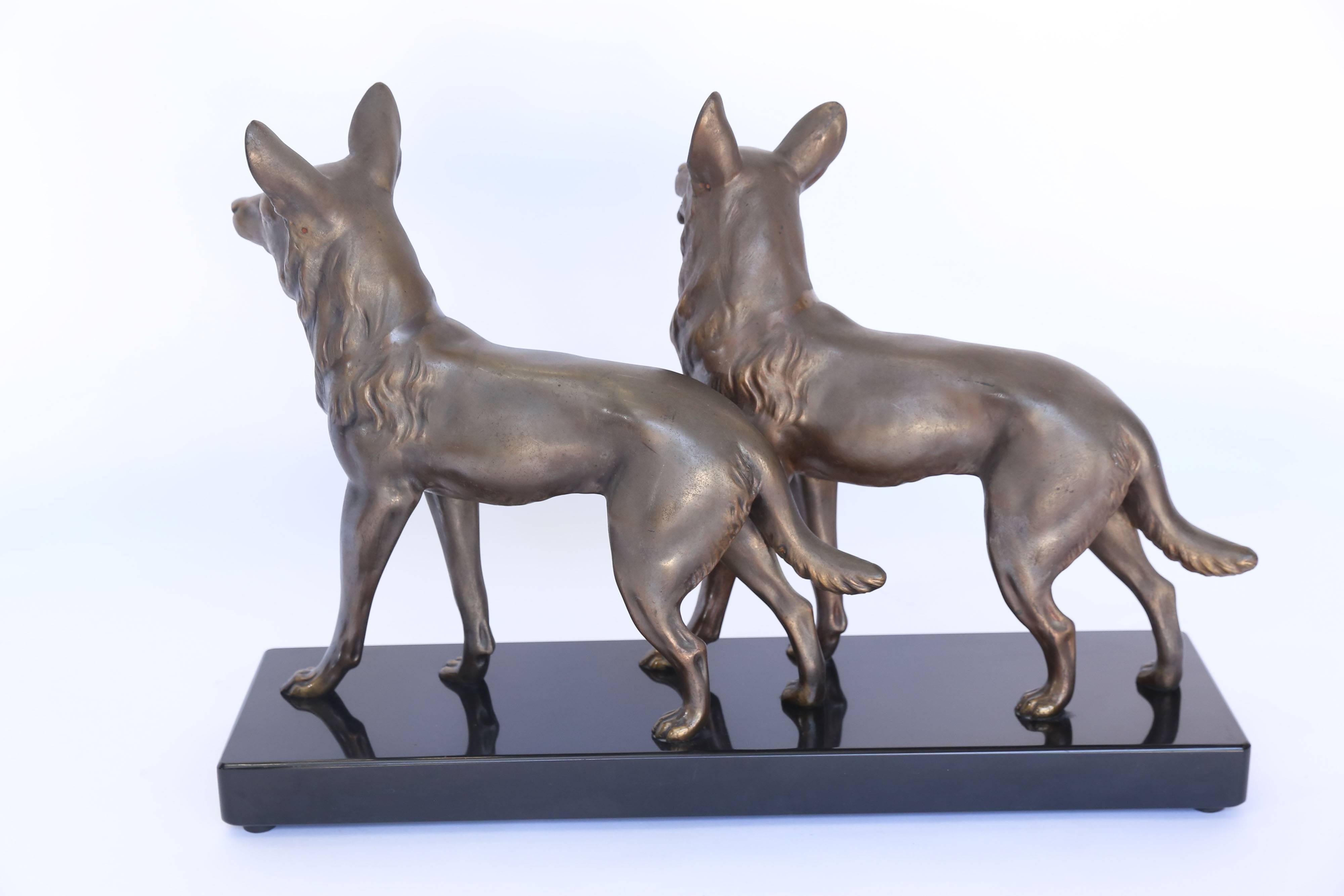 20th Century Bronze Dogs on Marble