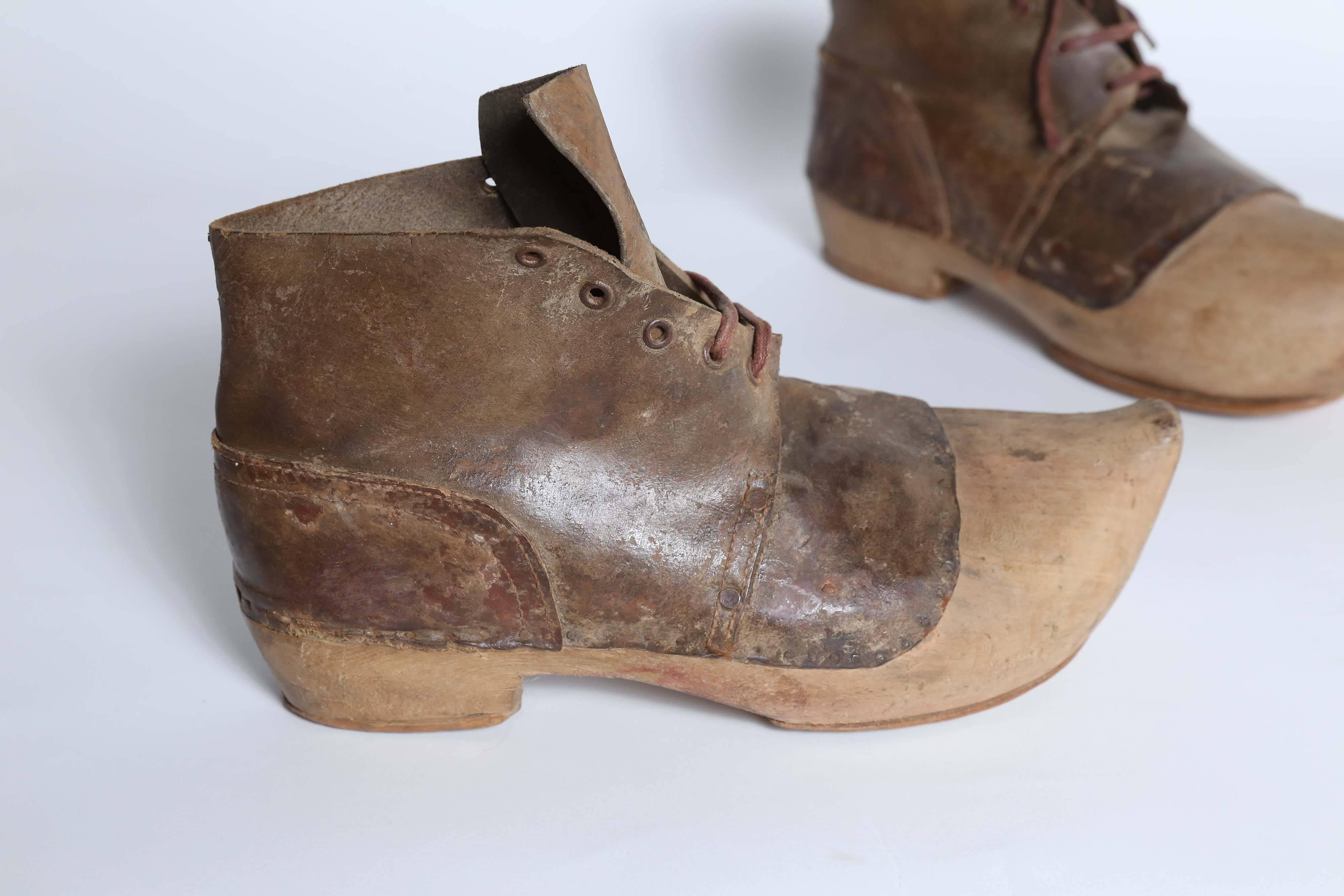 French Pair of Old Wooden Shoes