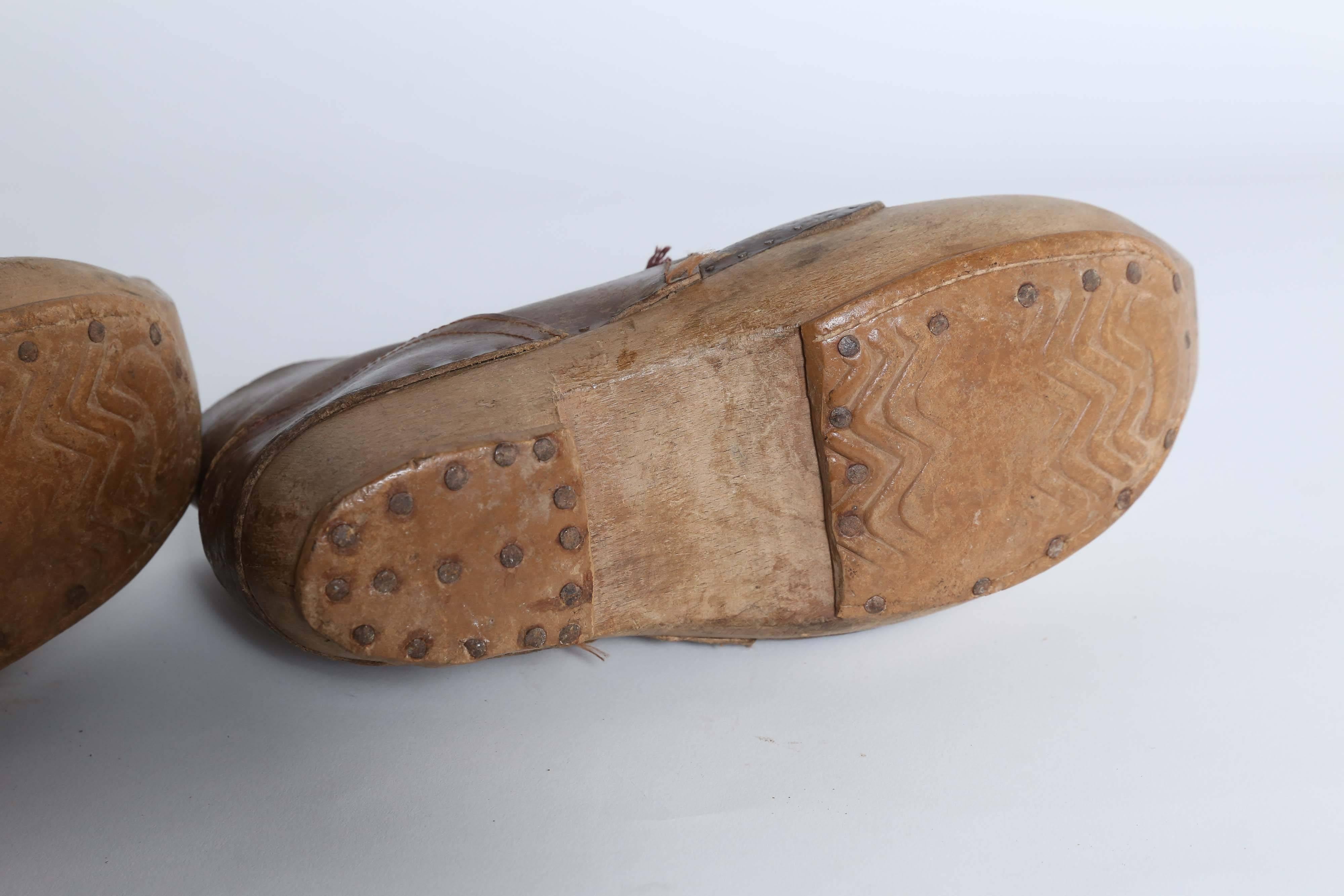 19th Century Pair of Old Wooden Shoes