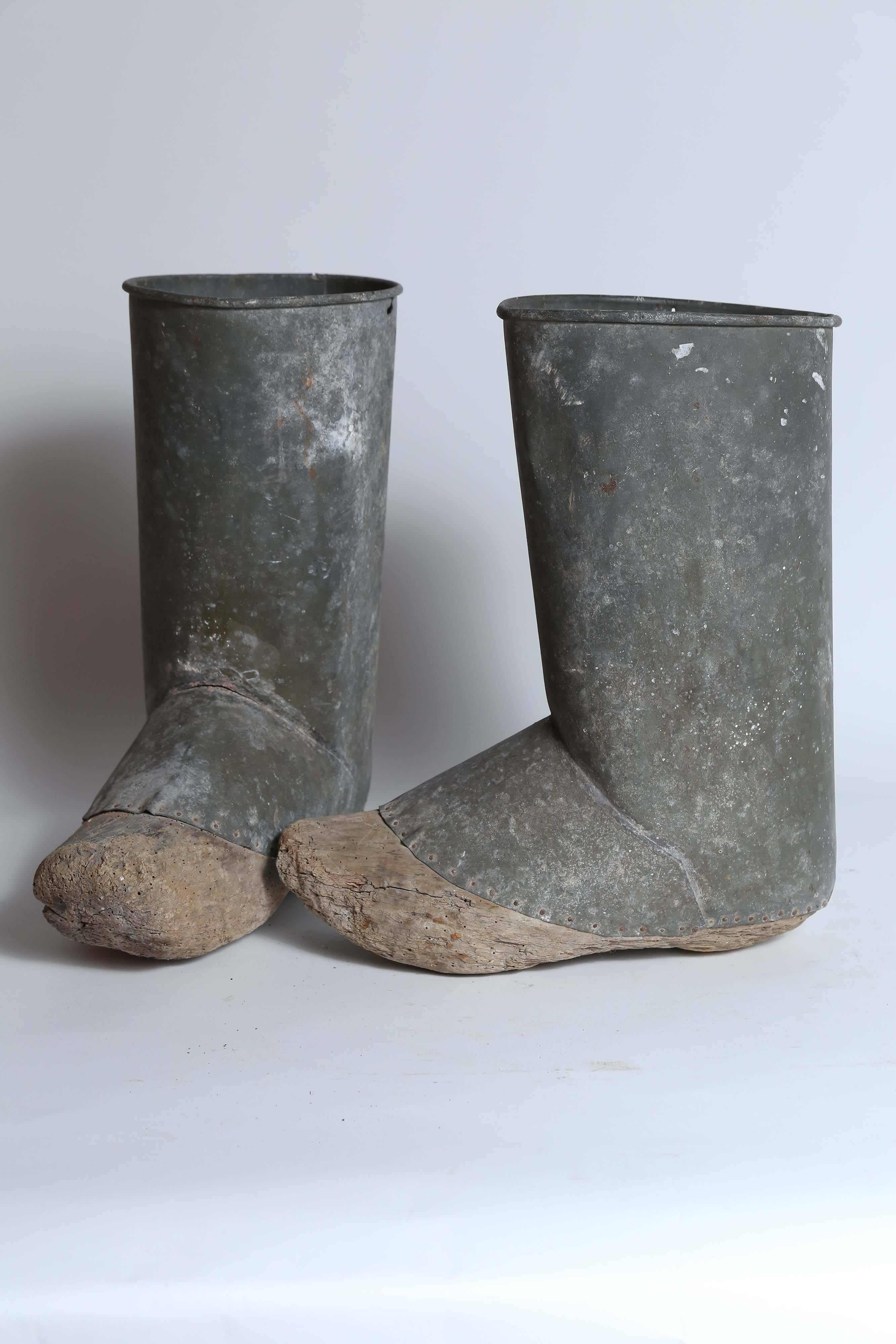 Pair of 19th Century Zinc and Wood Boots 3