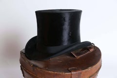 Victorian Leather Hat Box with Top Hat