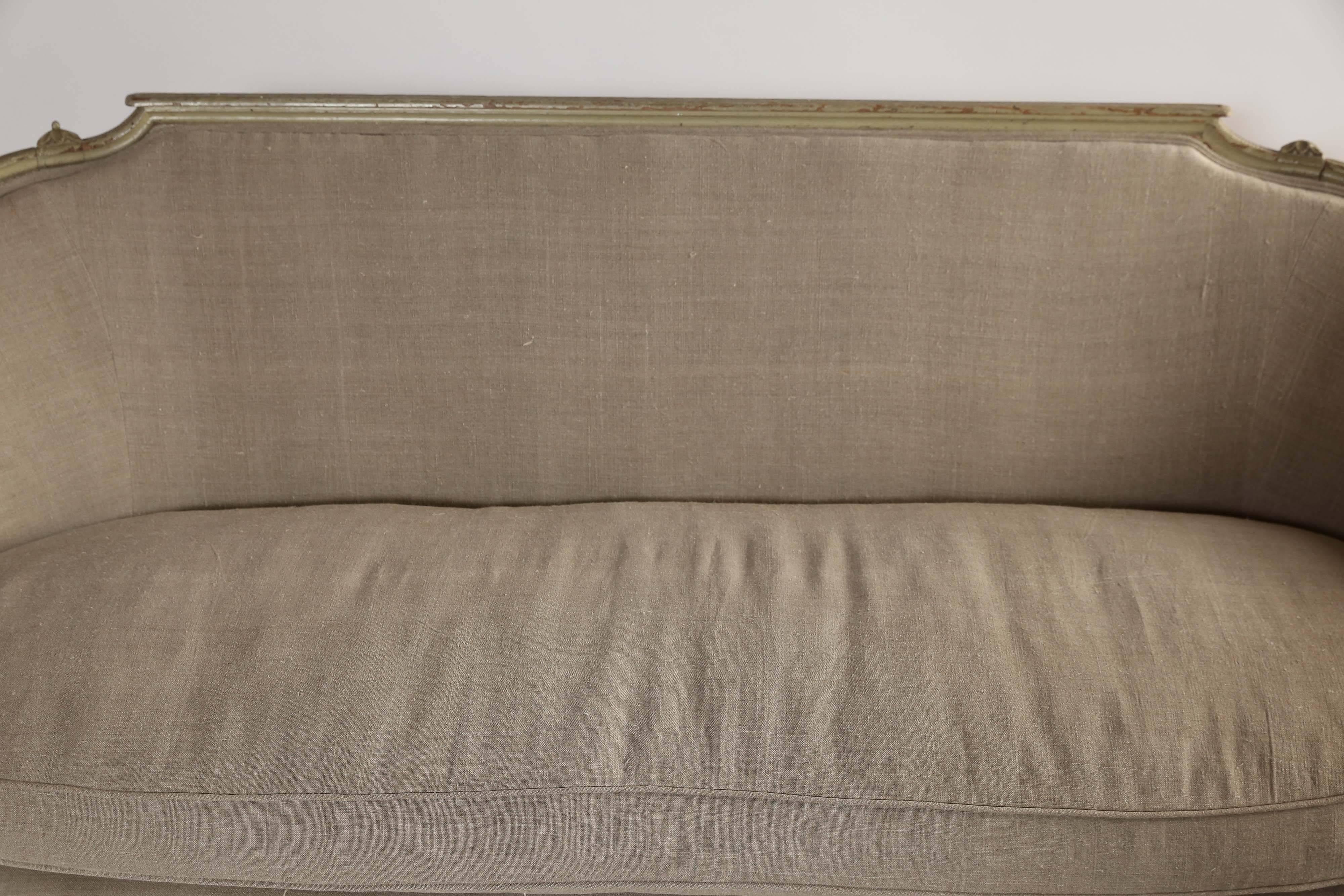 Painted French Settee in New Linen