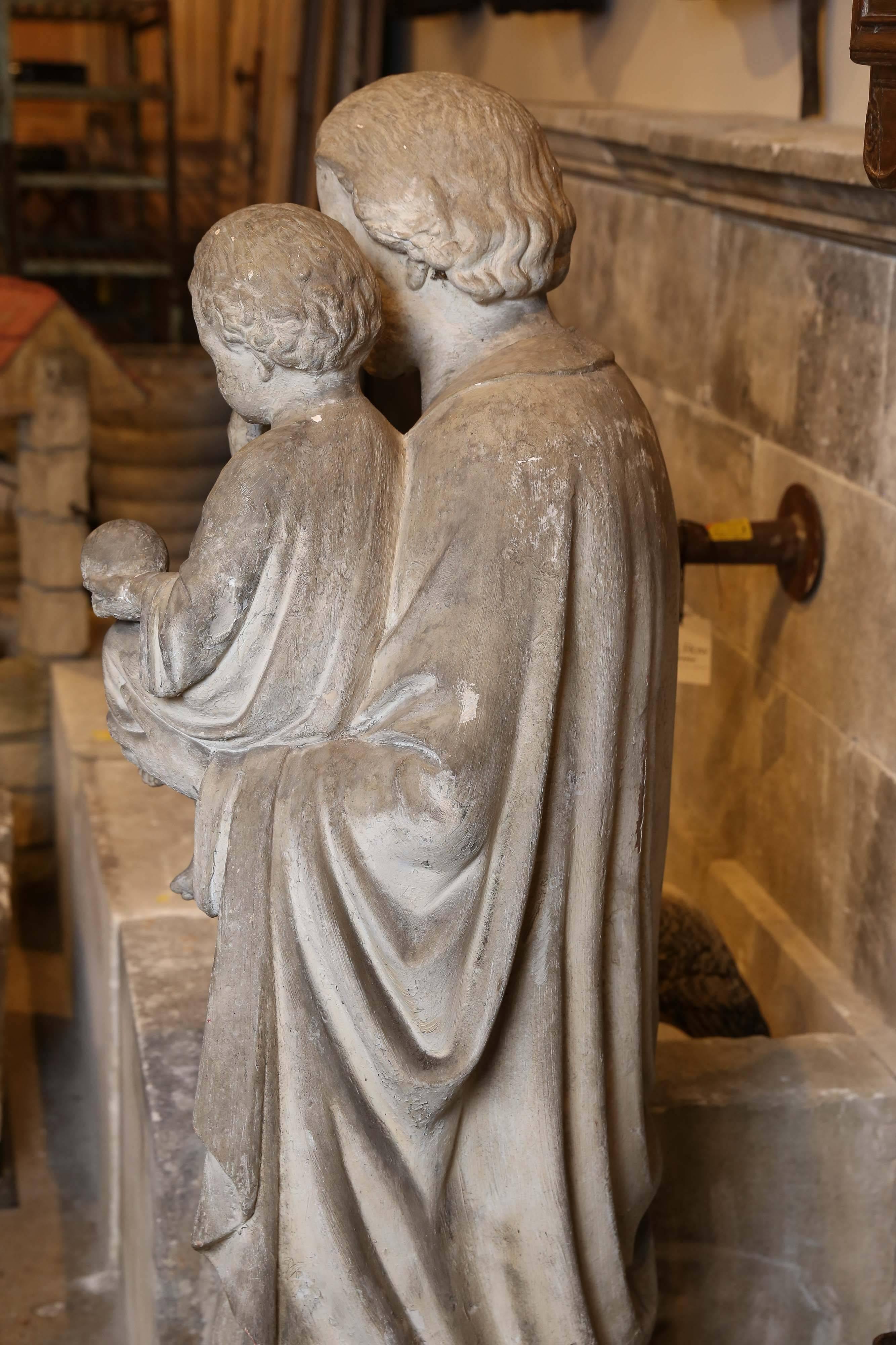 French Concrete Statue of Saint Joseph with Baby Jesus