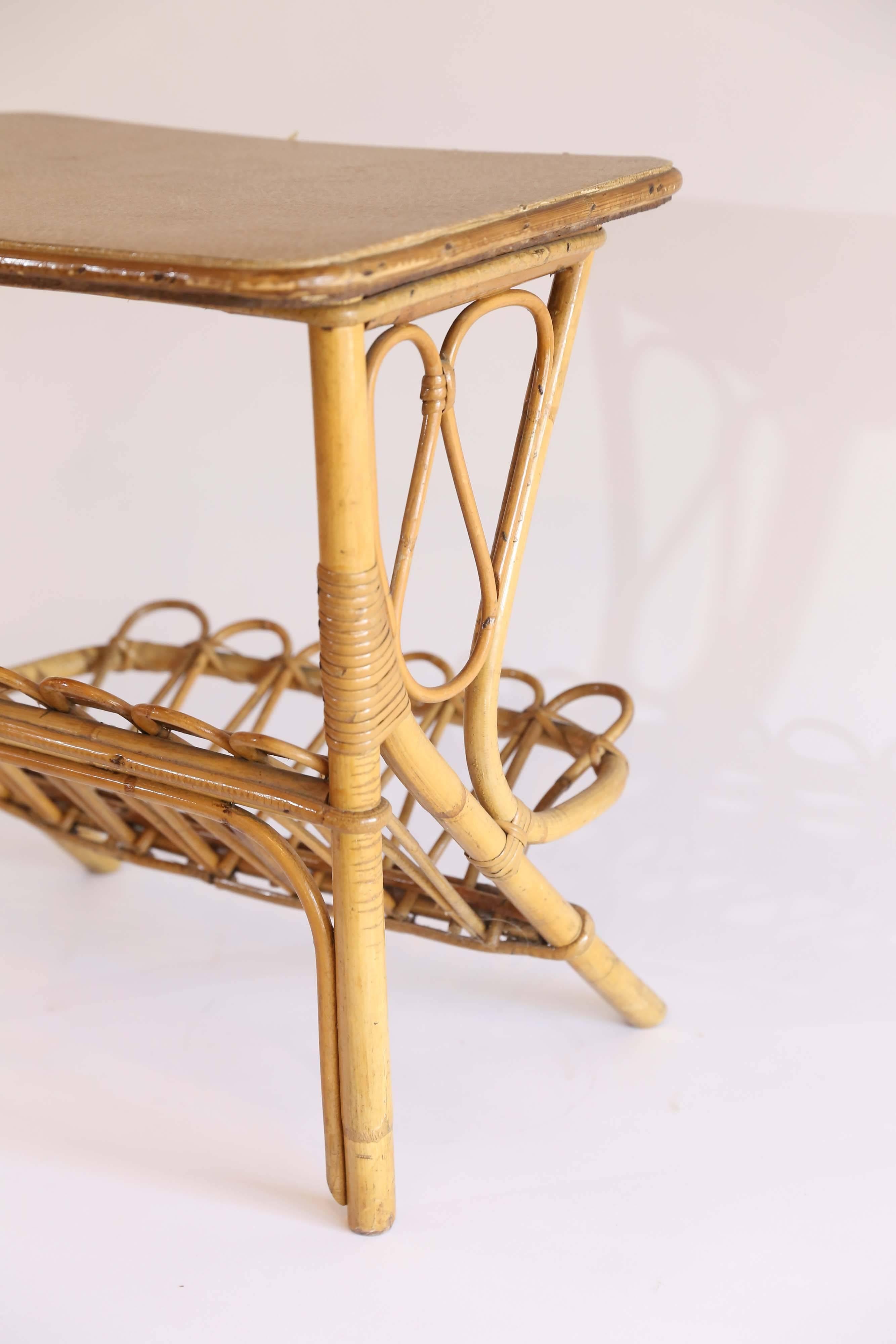 Mid Century Rattan Modern Bamboo Wood Magazine Rack Side Table Furniture Antiques