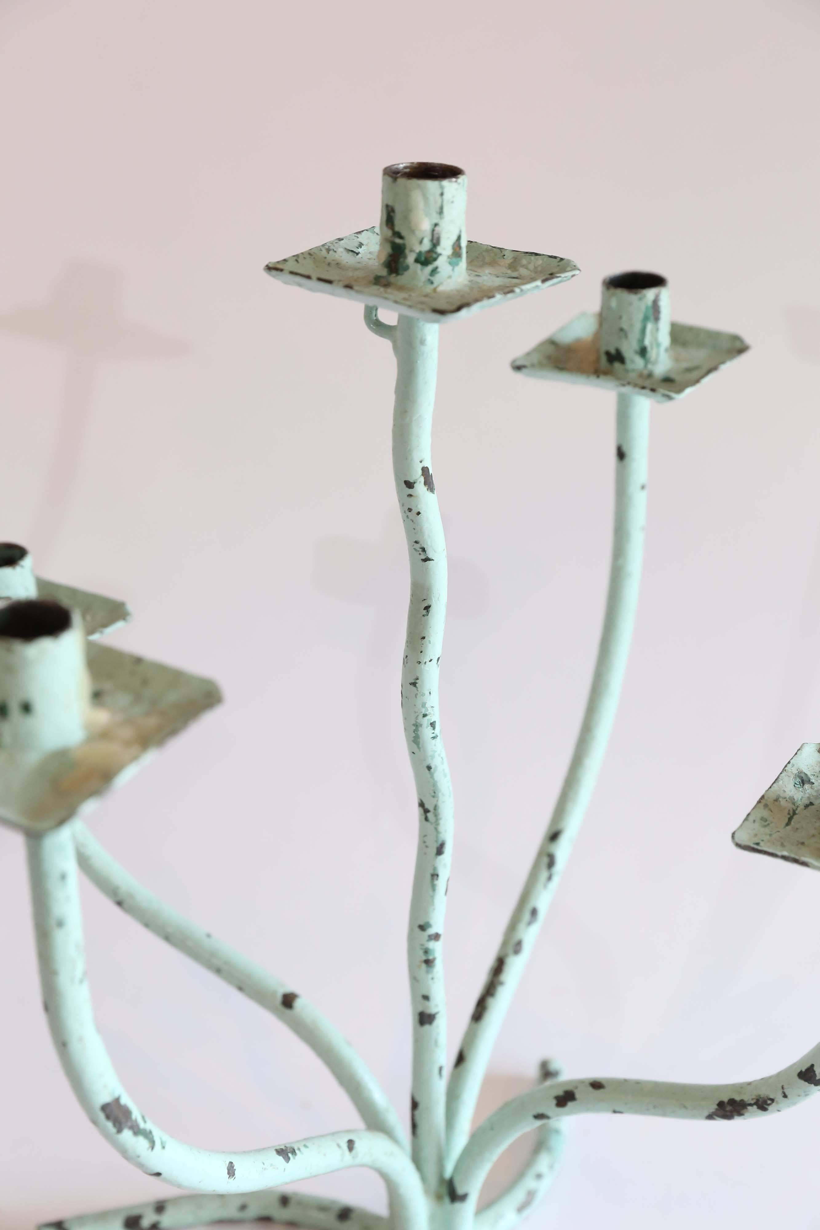 Painted Pair of Iron Candelabra