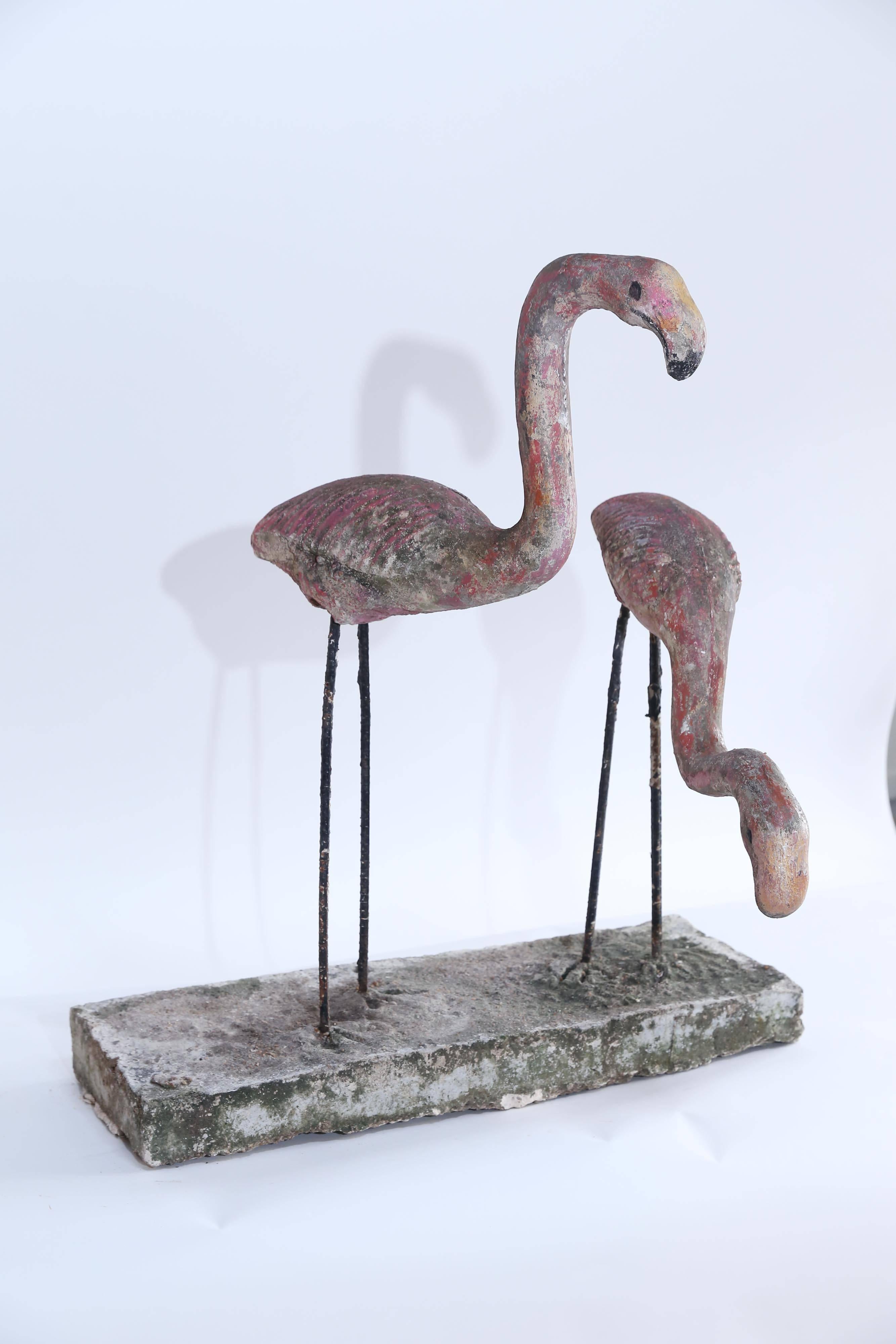 20th Century Vintage Concrete Garden Flamingos