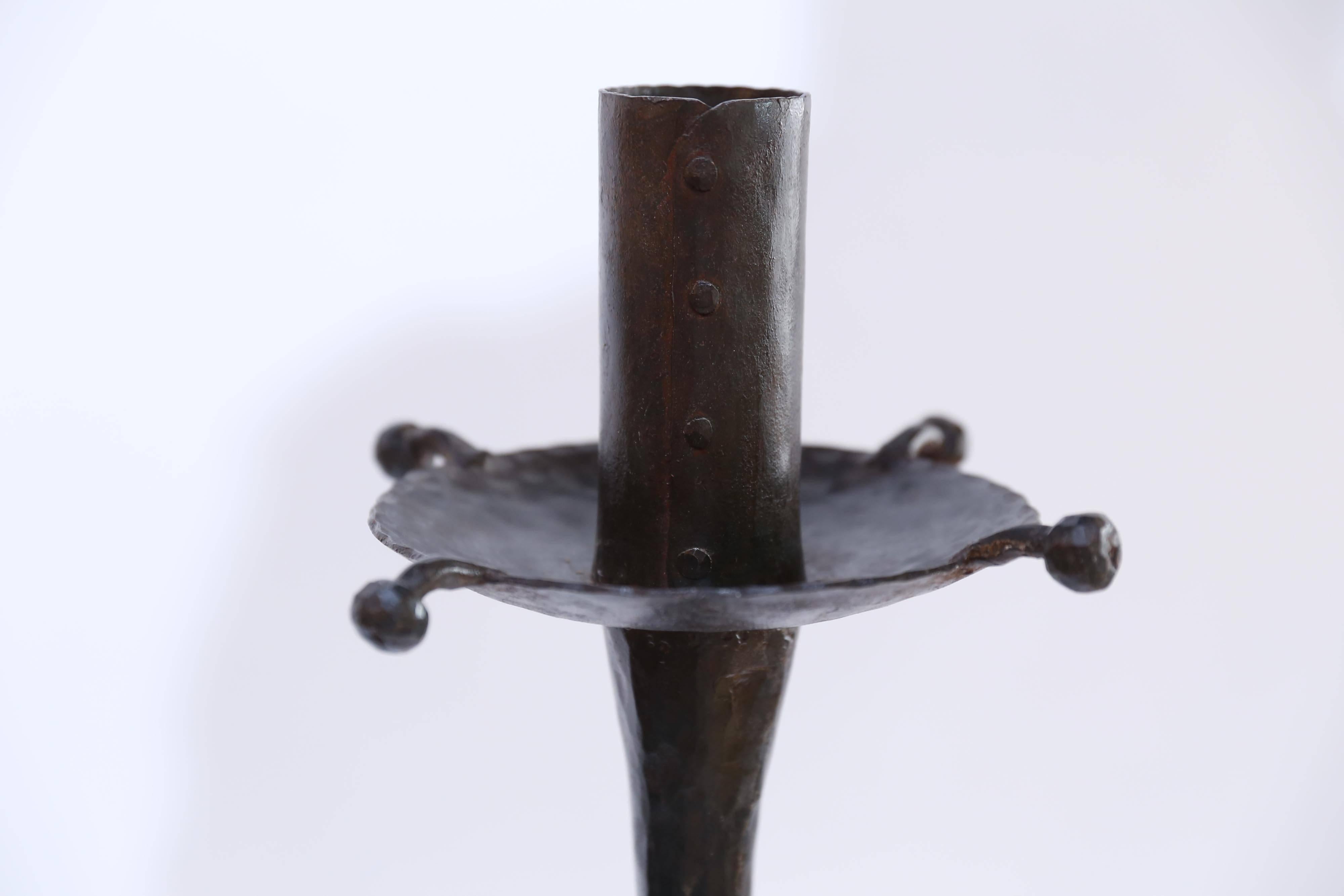 Large Forged Iron Candlestick from France 3
