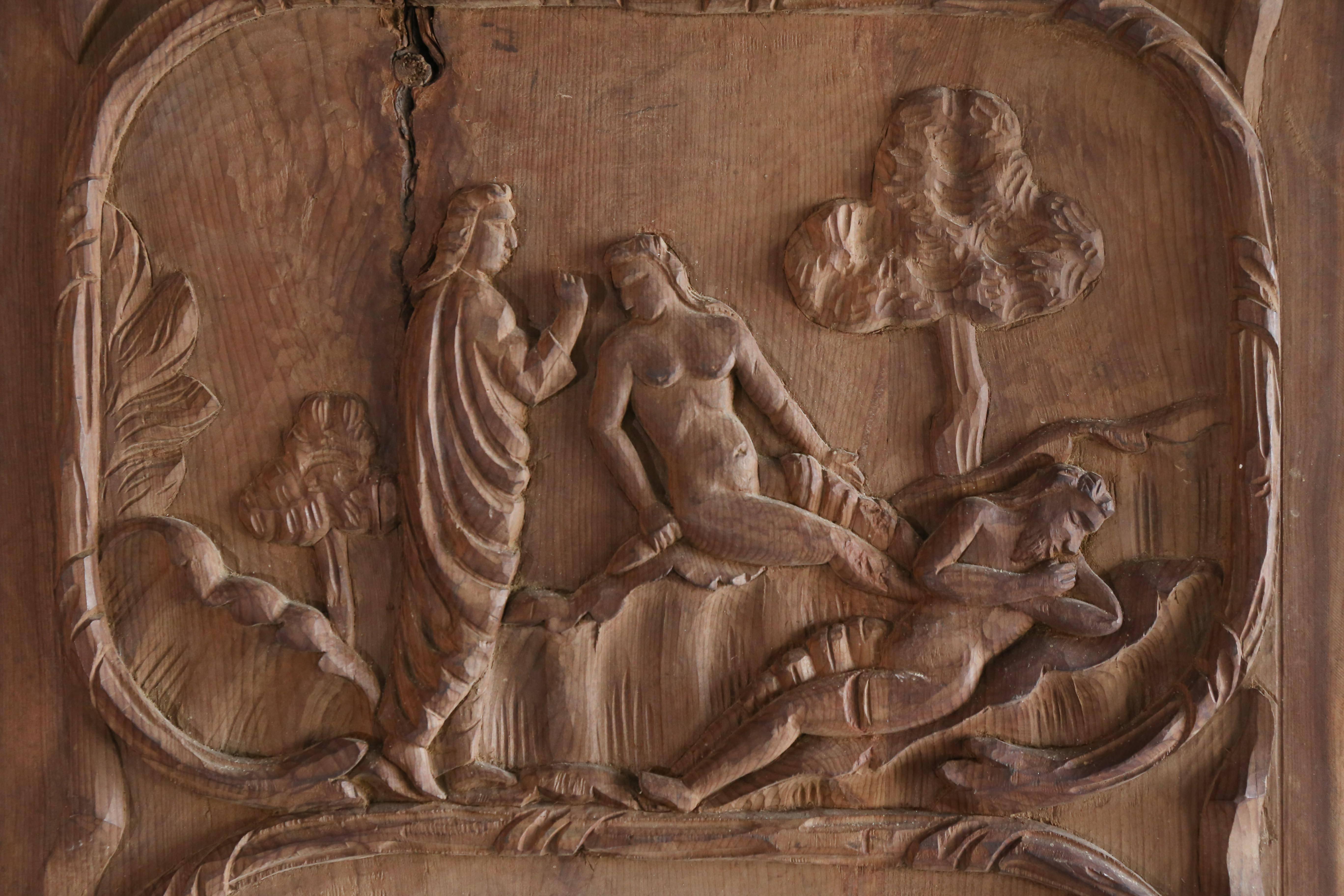 Religous Design Panel Design Pair of Hand-Carved Religious Panels at 1stDibs
