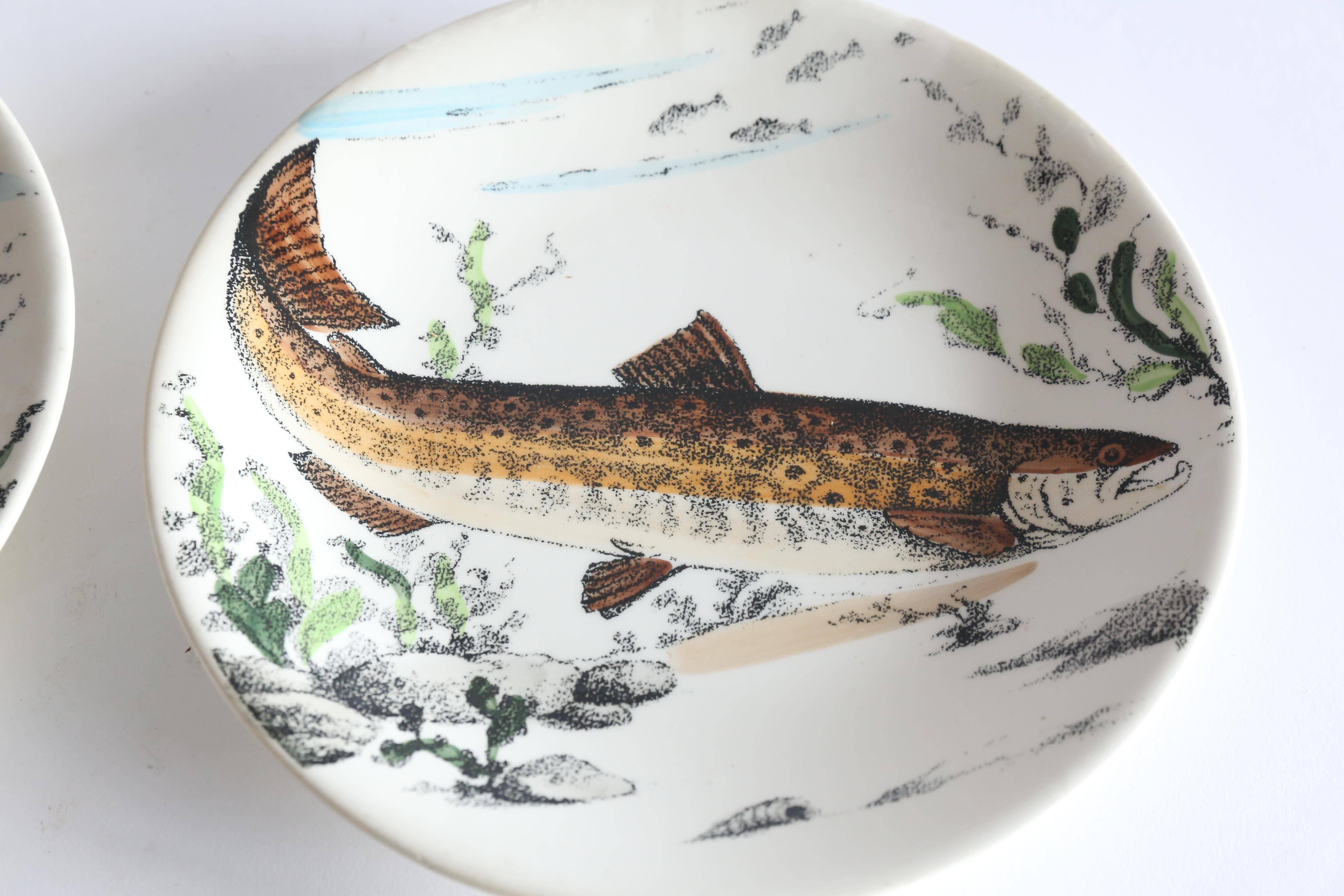 20th Century Set of 12 Gien Fish Plates from France