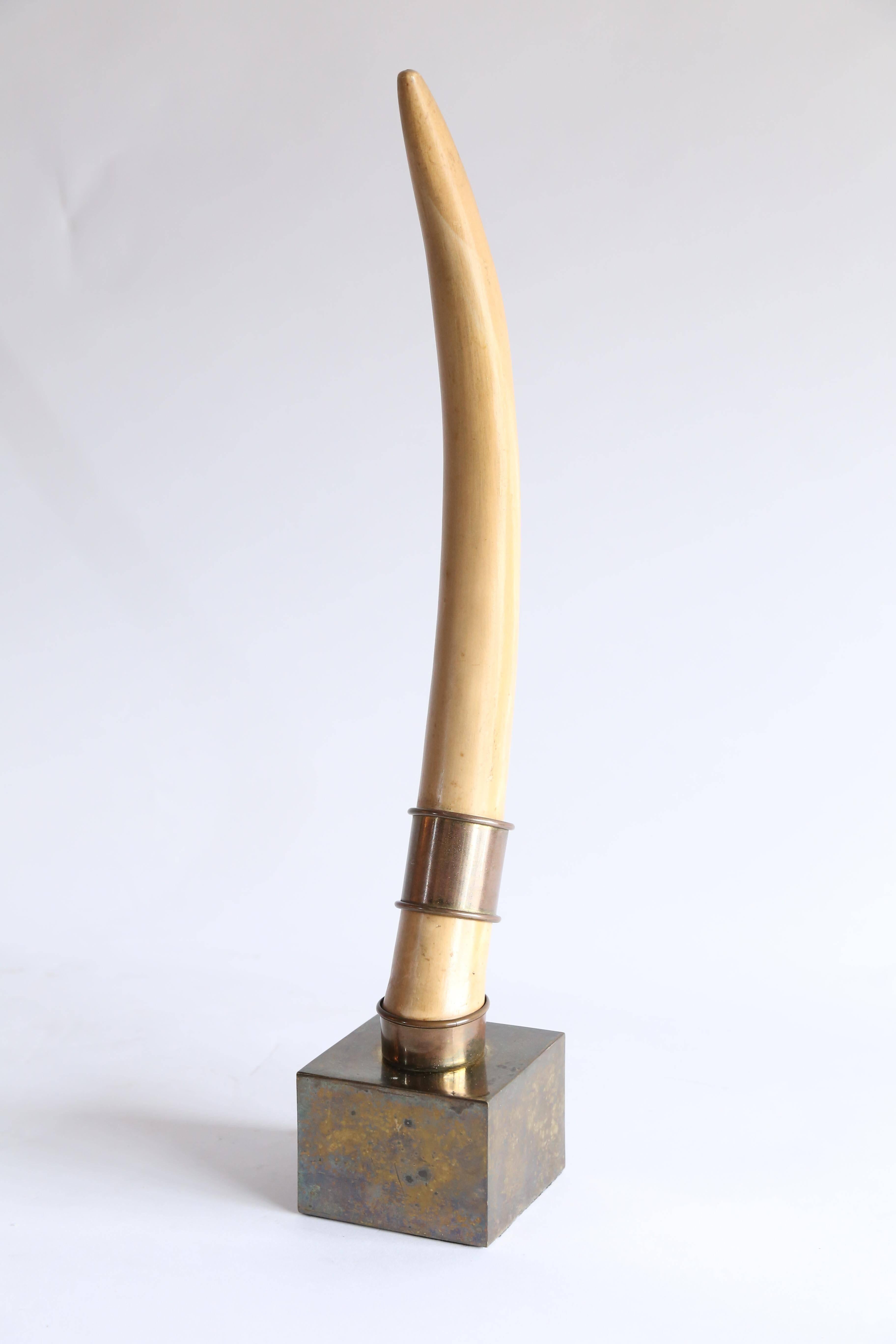 Mid-Century Modern Pair of Midcentury Faux Tusks on Brass Bases