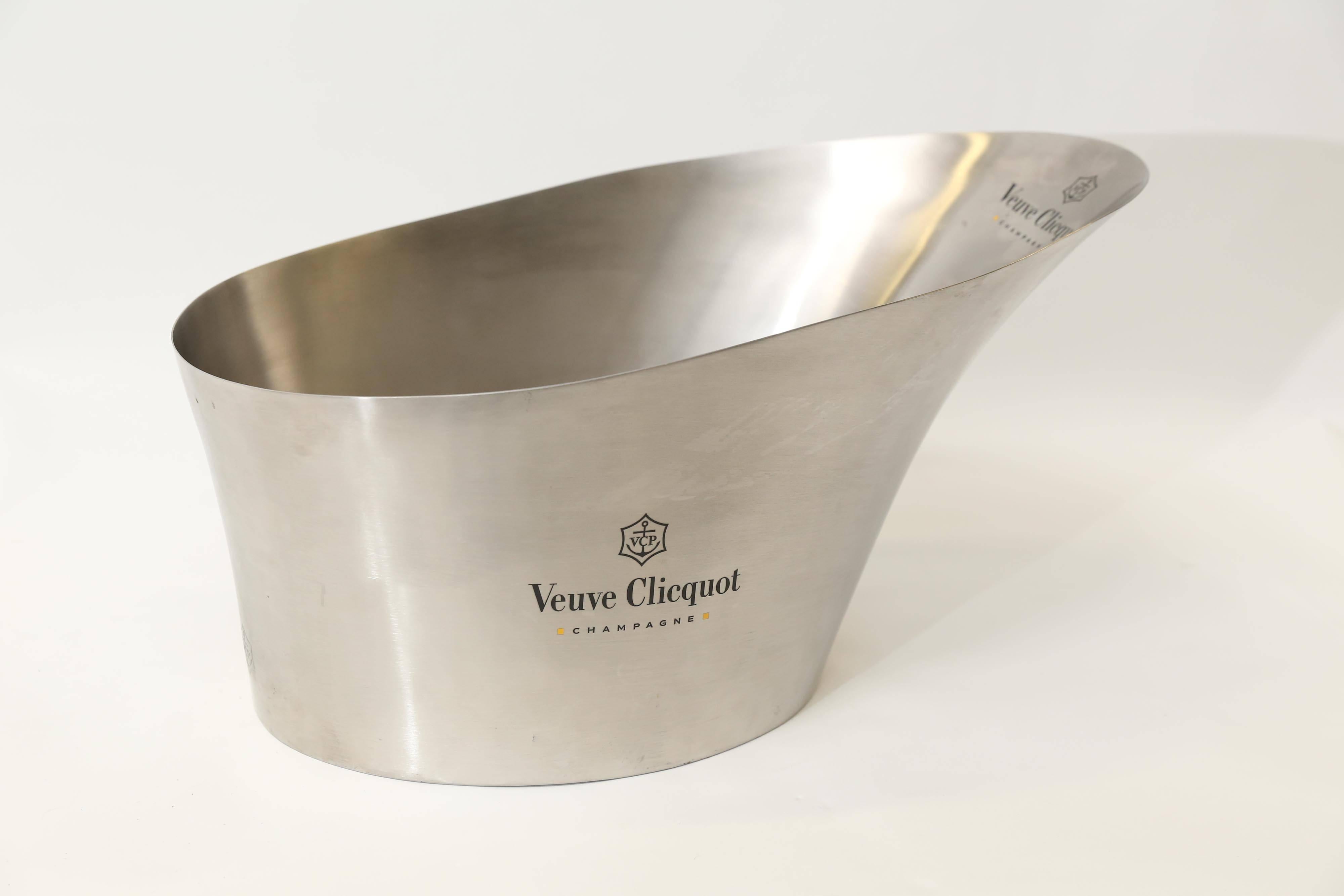 A near pristine example of this beautiful stainless steel double or magnum champagne bucket from the House of Veuve Clicquot. 