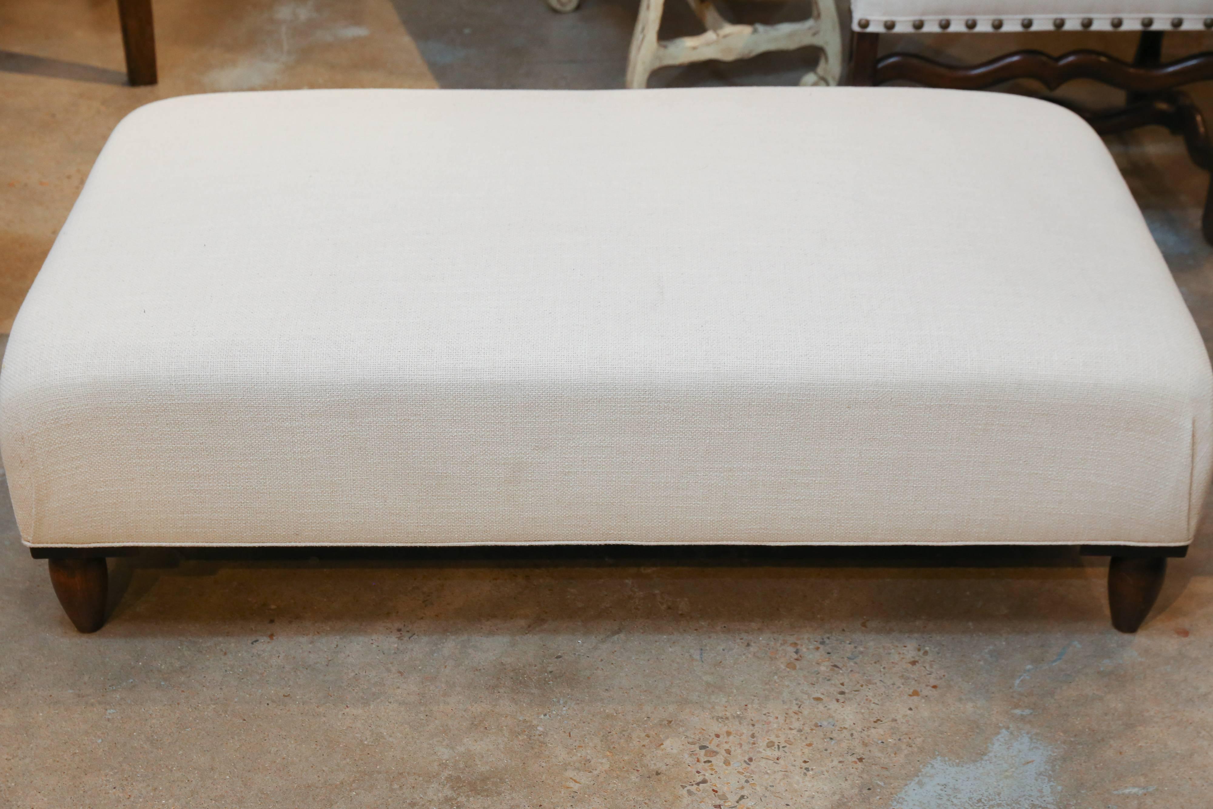 Large French Ottoman, Newly Upholstered In Excellent Condition In Houston, TX
