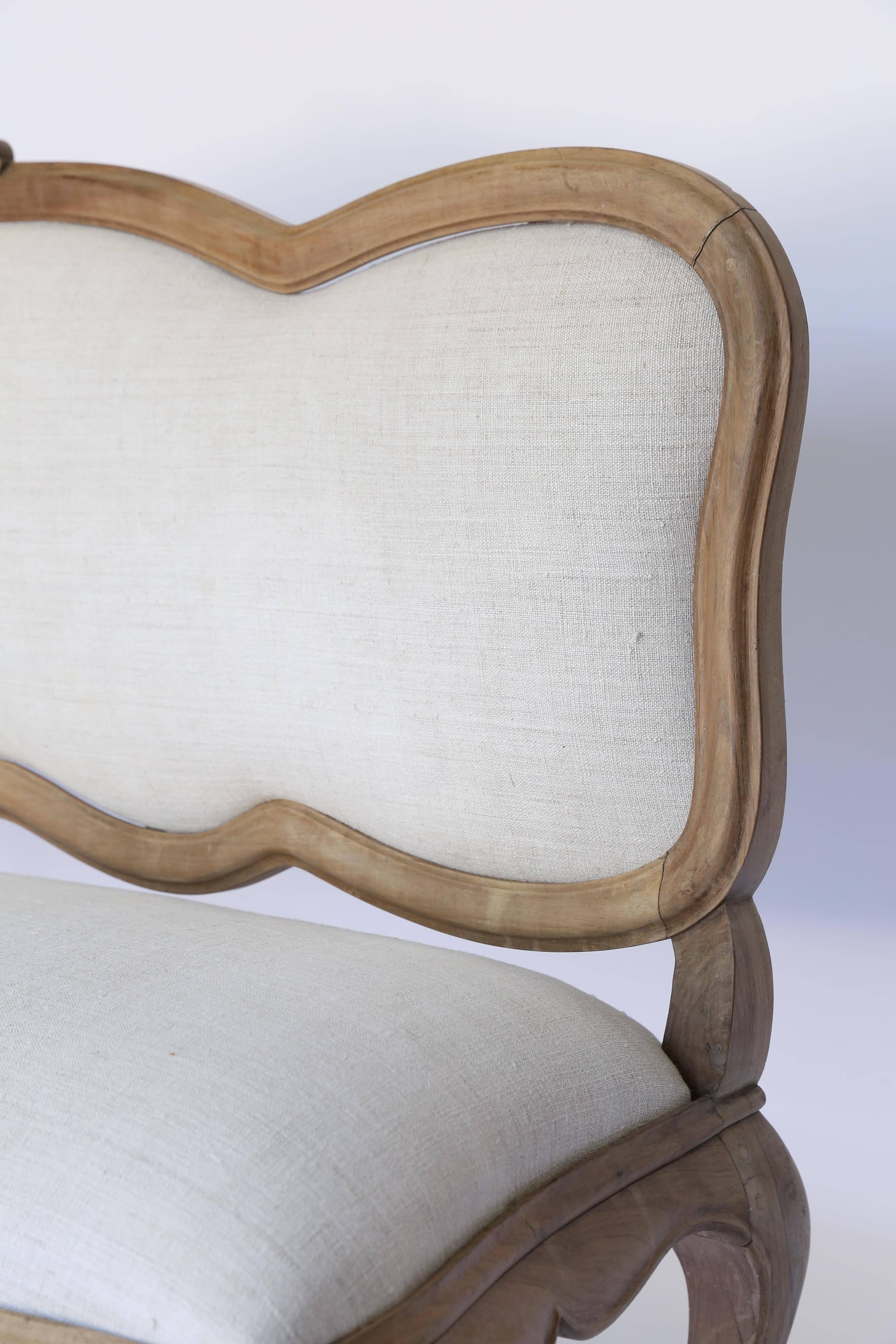 Antique French Bench, Newly Upholstered In Good Condition In Houston, TX