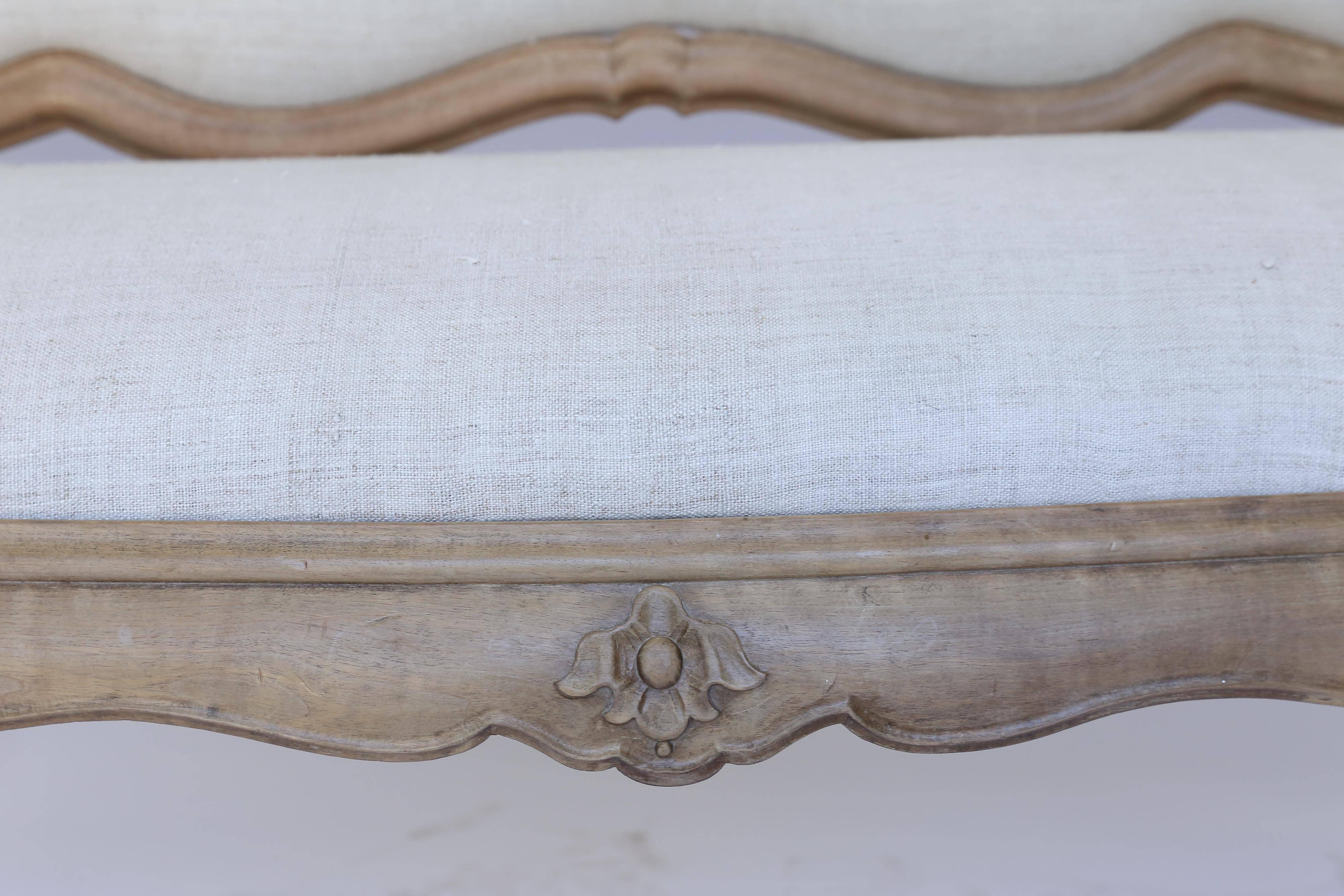 19th Century Antique French Bench, Newly Upholstered