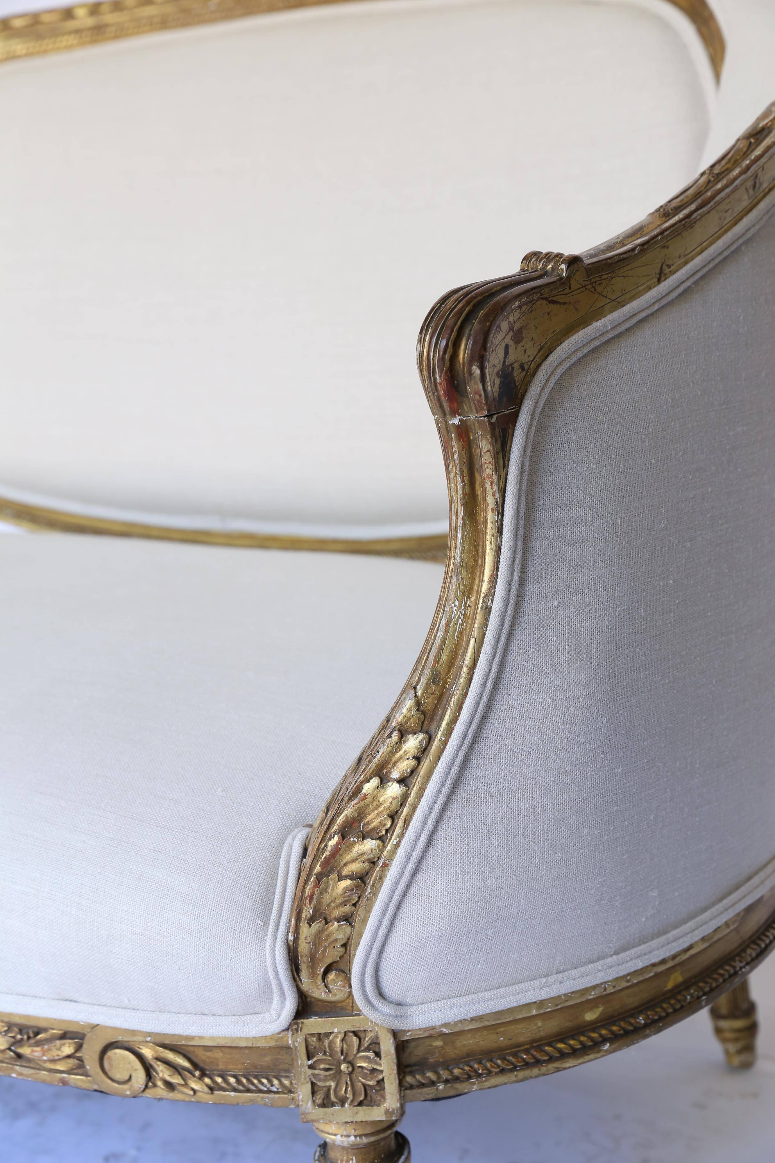 19th Century Louis XVI French Settee, Newly Upholstered In Good Condition In Houston, TX