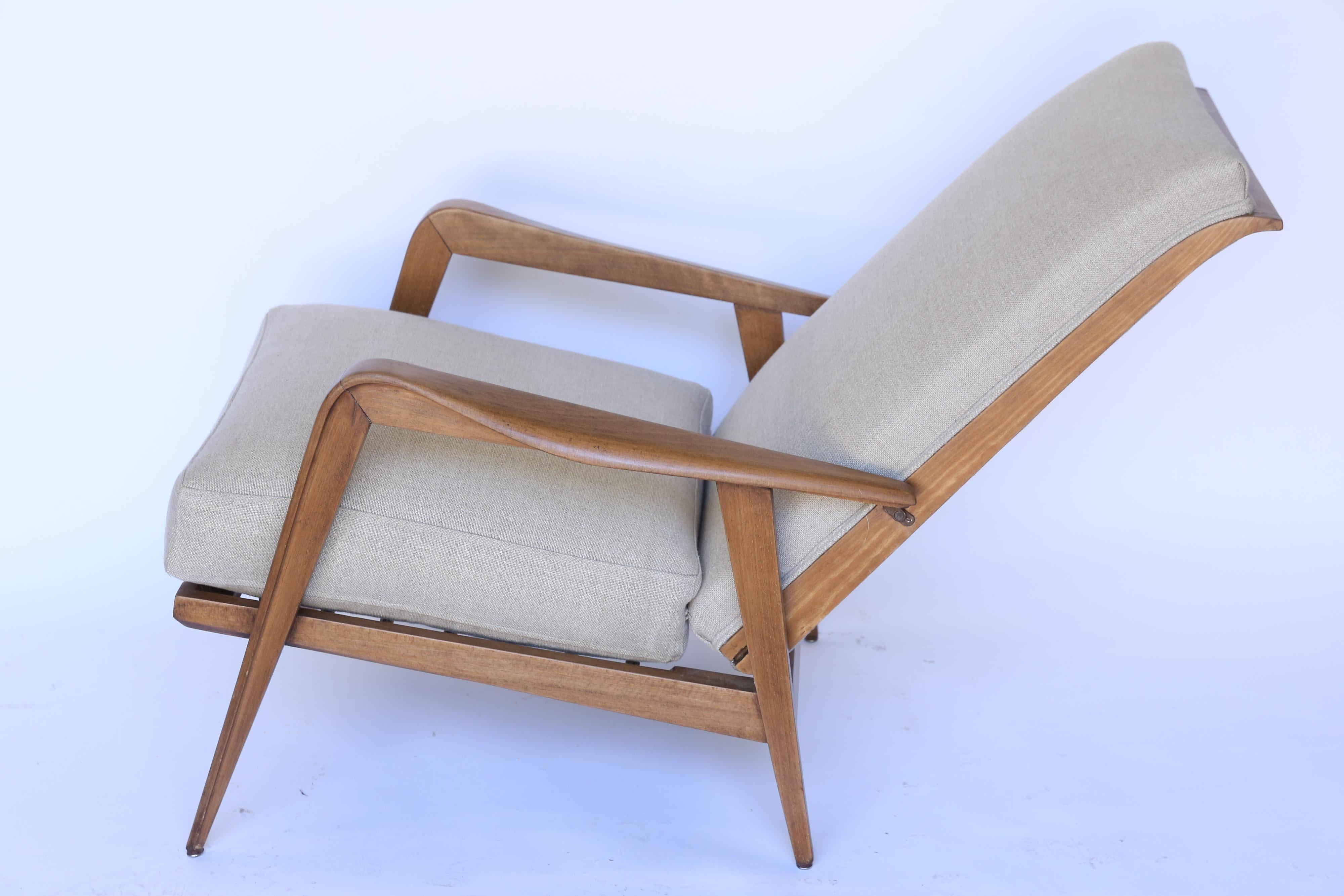 Wood Pair of Milo Baughman Era Danish Modern Reclining Chairs